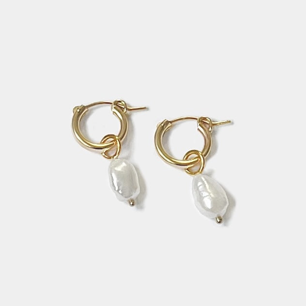 Anna Small Hoops + Pearl Drop Charms - Kara Yoo - Public Mercantile