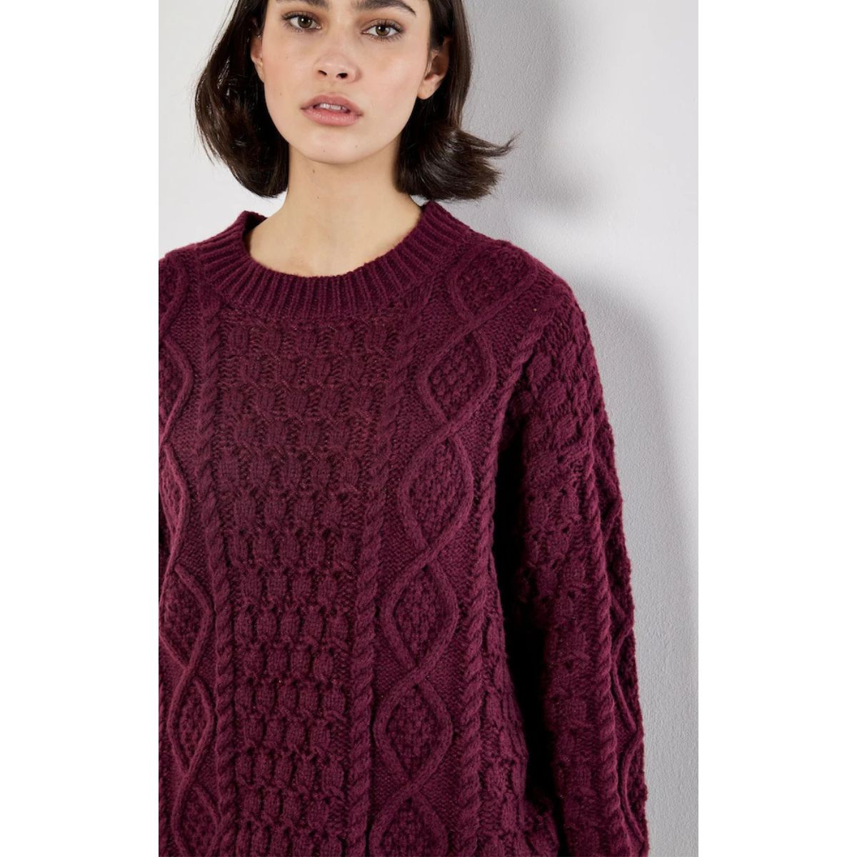 Cable Knit Oversized Sweater Dress — Burgandy