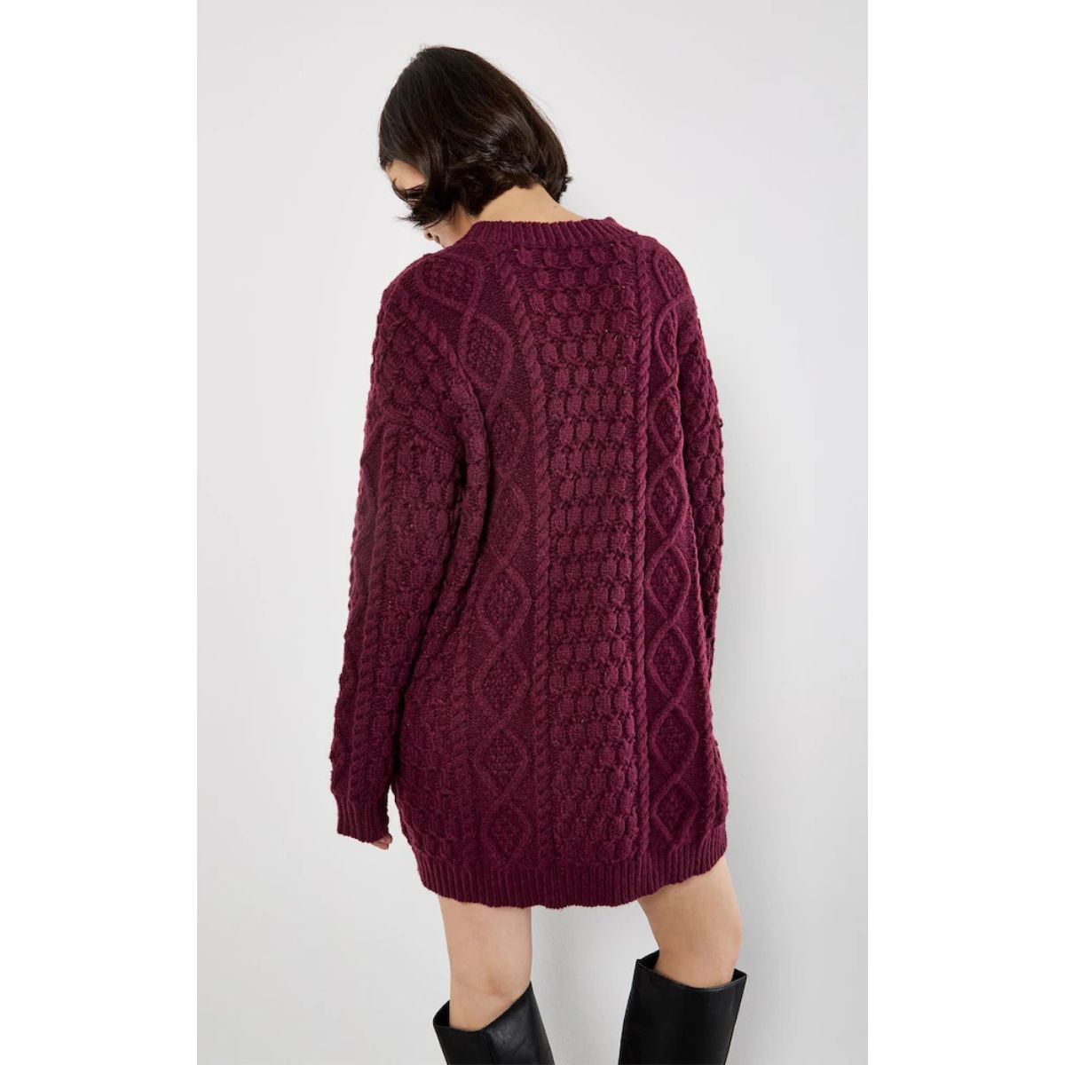 Cable Knit Oversized Sweater Dress — Burgandy