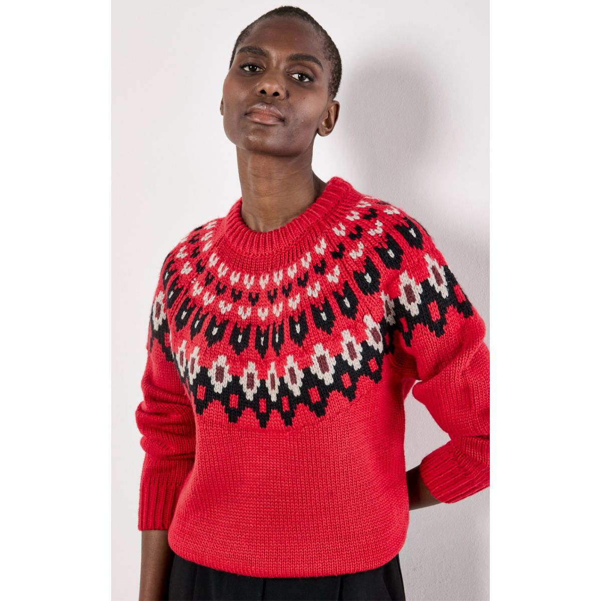 Fair Isle Chunky Knit Sweater — Red