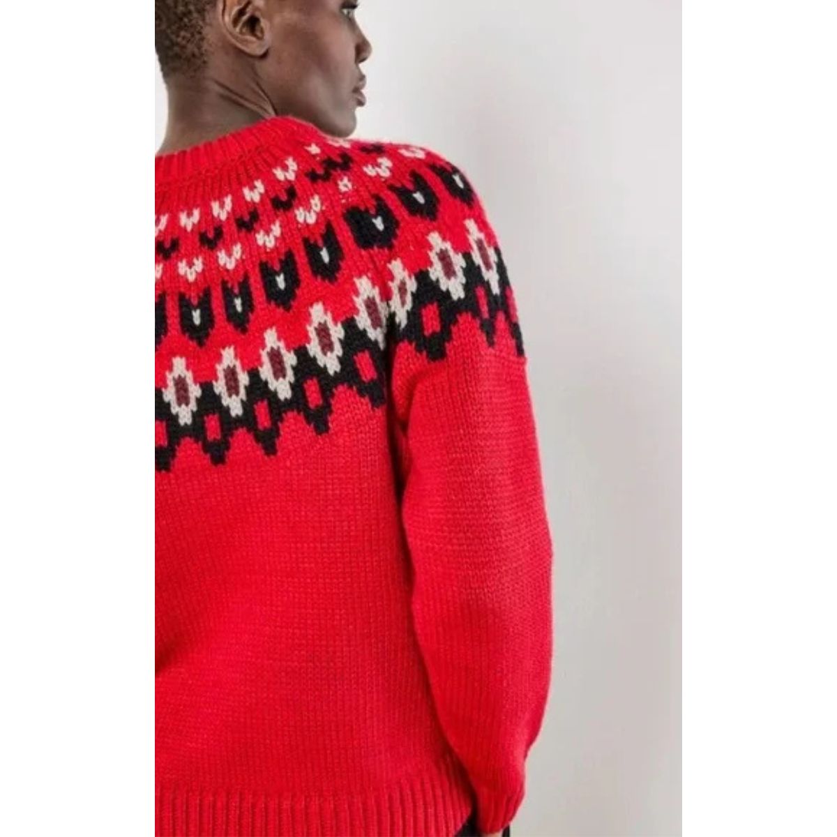 Fair Isle Chunky Knit Sweater — Red