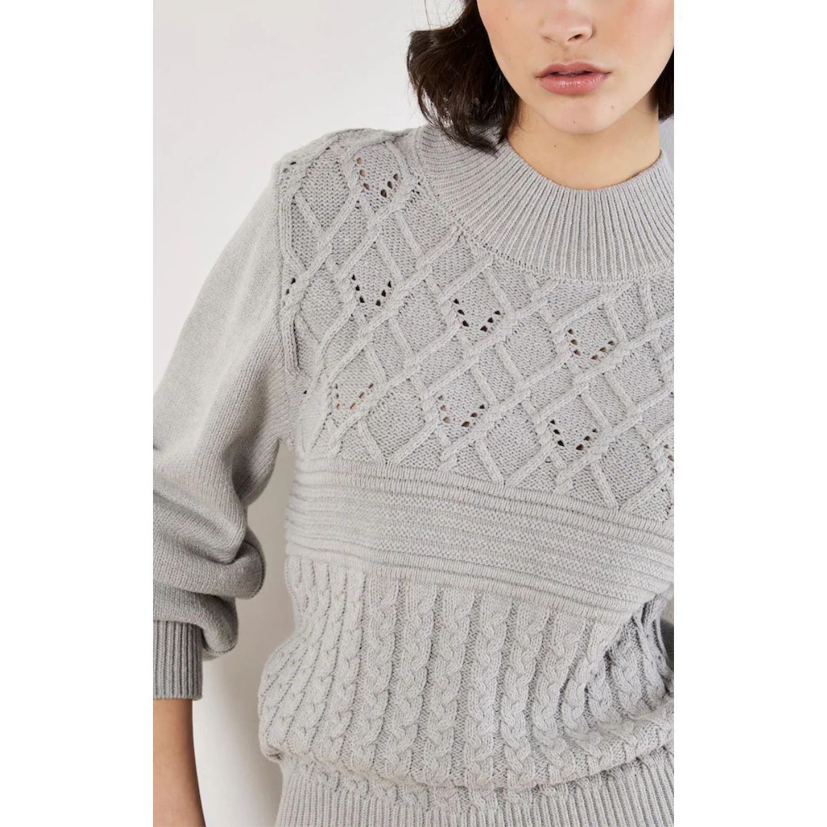 Multi Cable Mockneck Sweater — Silver