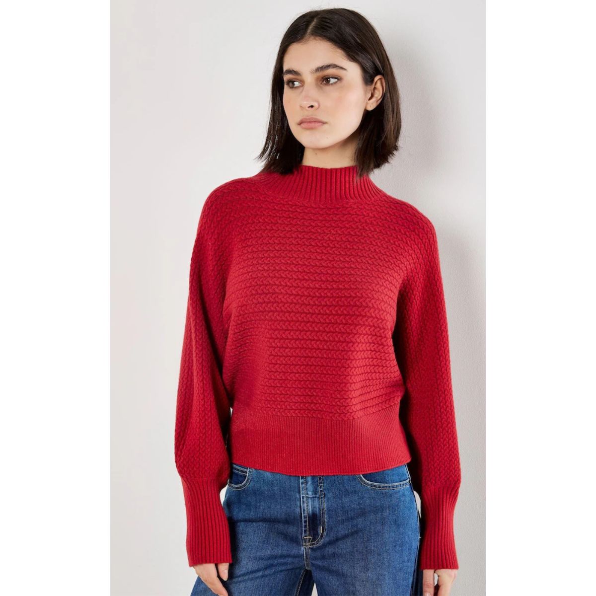 Soft Batwing Cable Sweater — Red