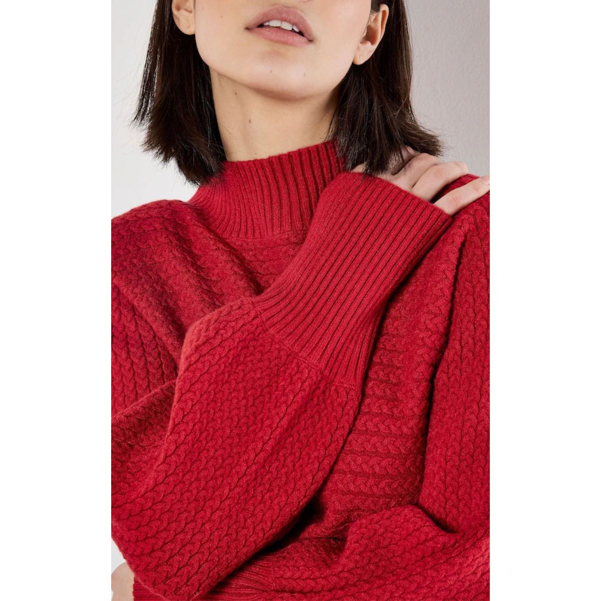 Soft Batwing Cable Sweater — Red