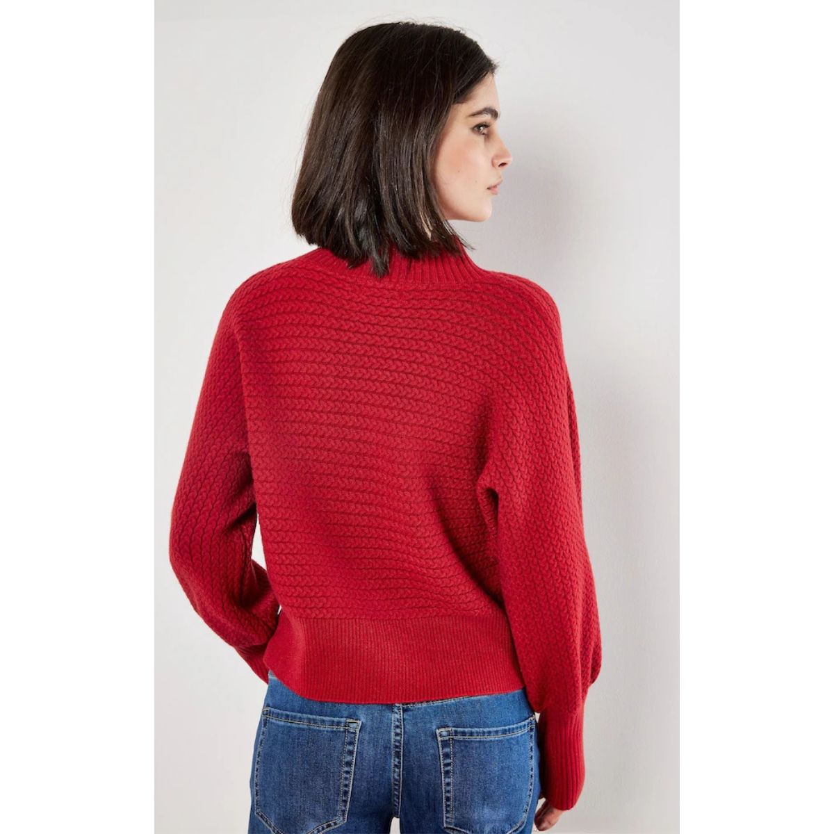Soft Batwing Cable Sweater — Red