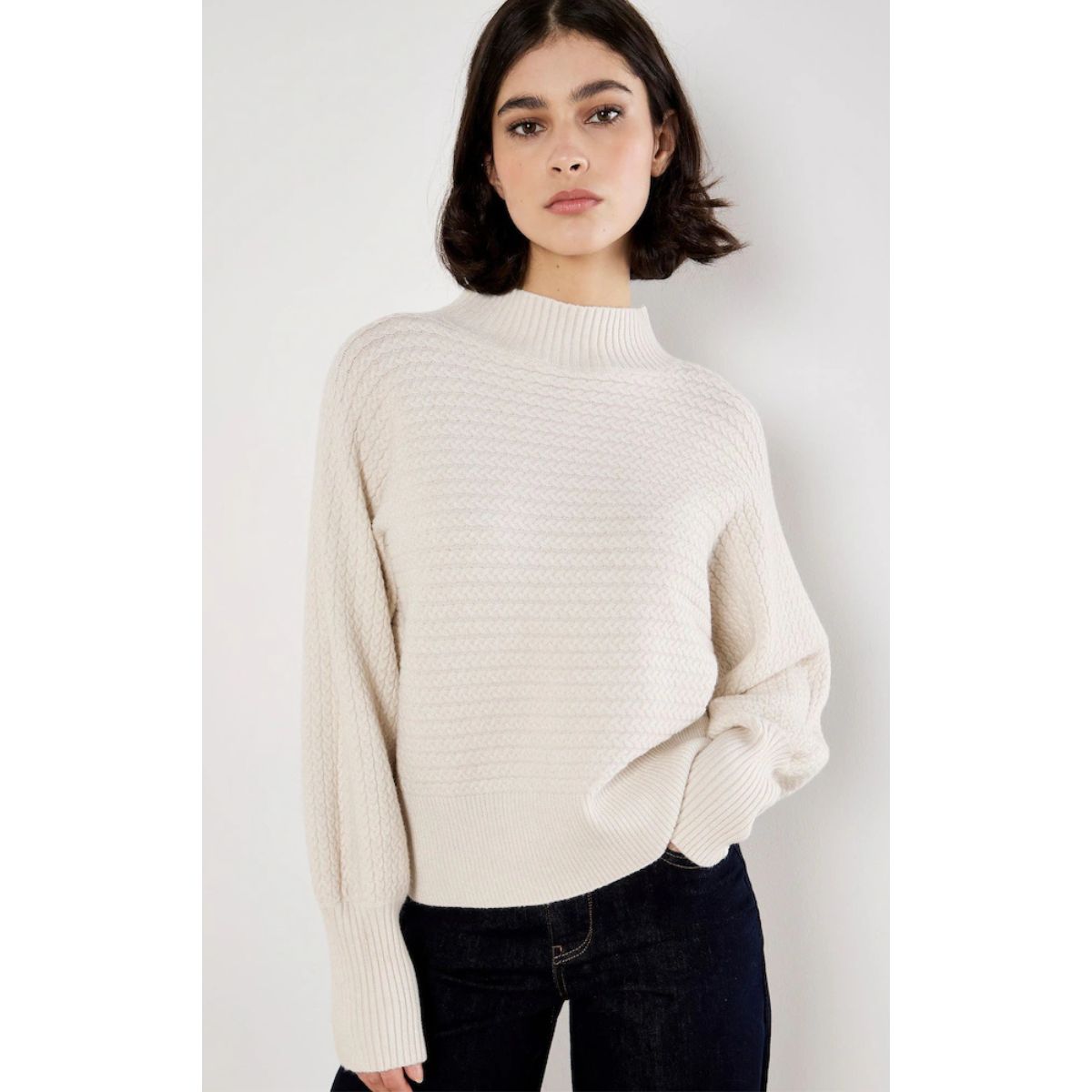 Soft Batwing Cable Sweater — Stone