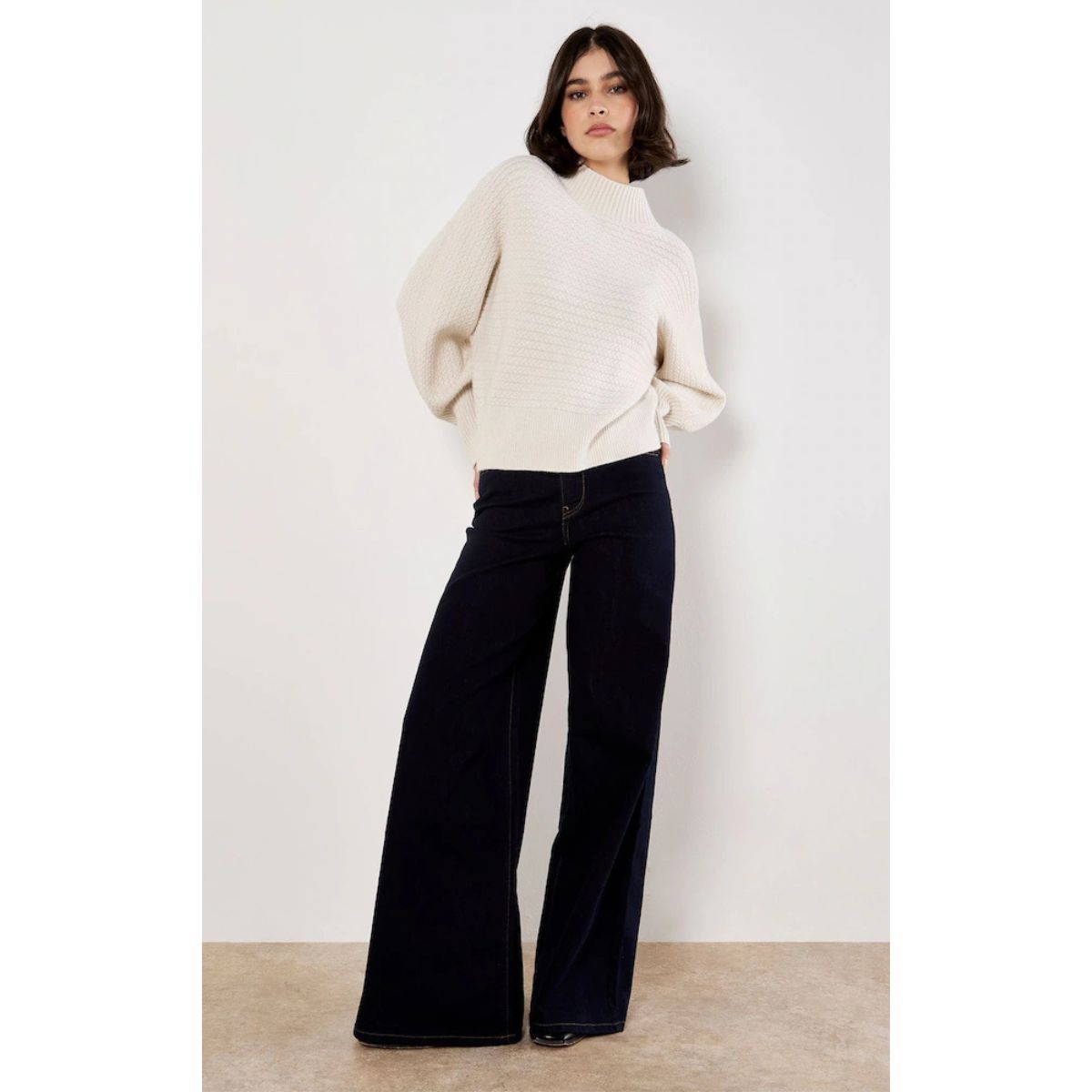 Soft Batwing Cable Sweater — Stone