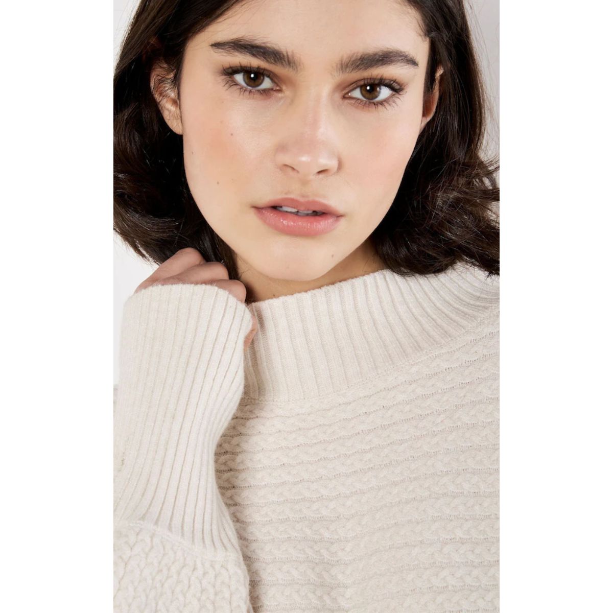 Soft Batwing Cable Sweater — Stone