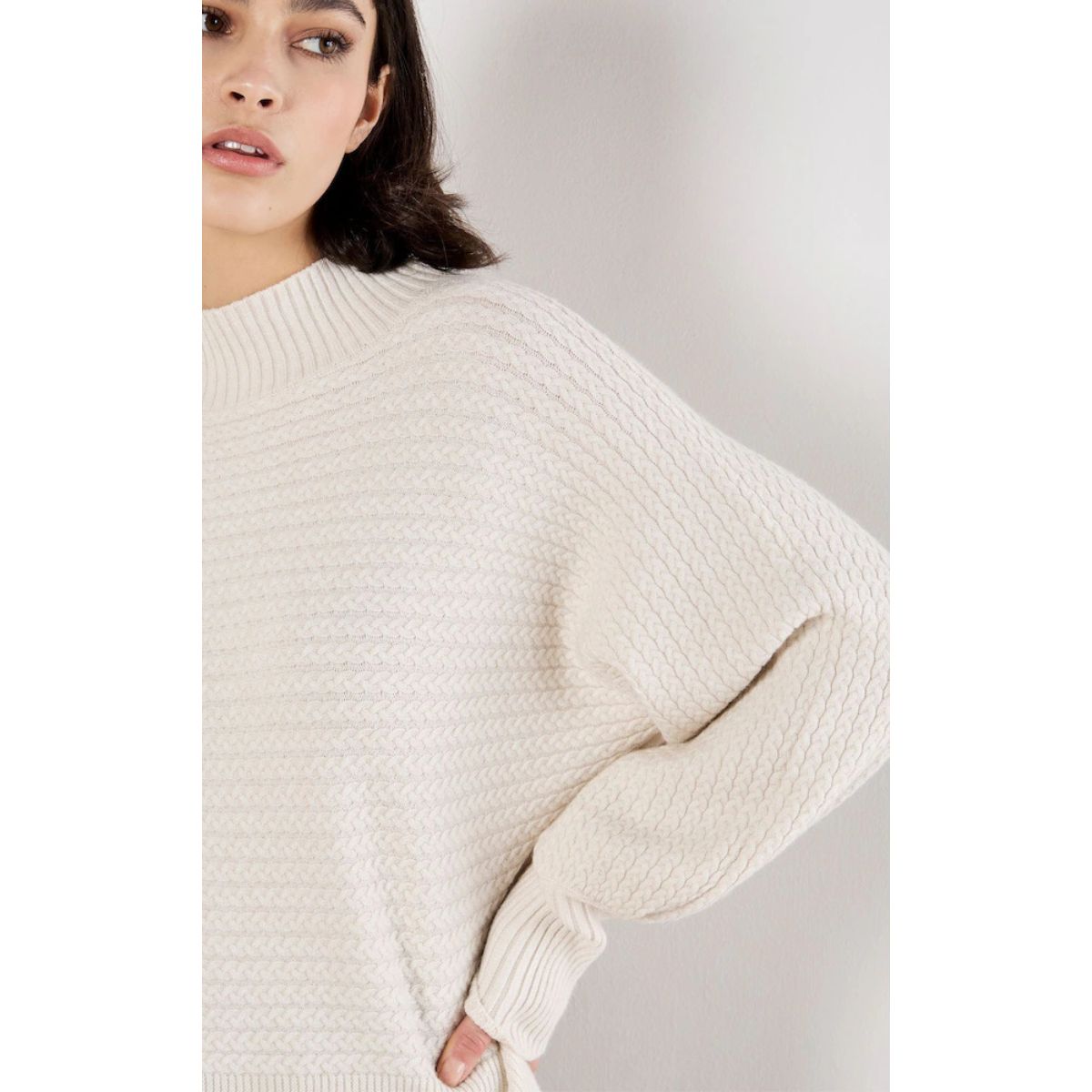 Soft Batwing Cable Sweater — Stone