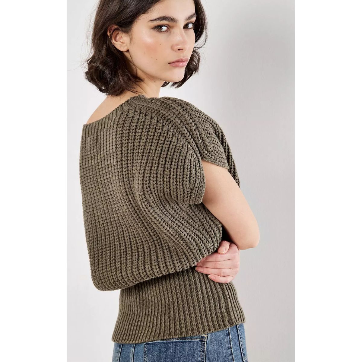 Wide Waist Chunky Knit Sweater — Khaki