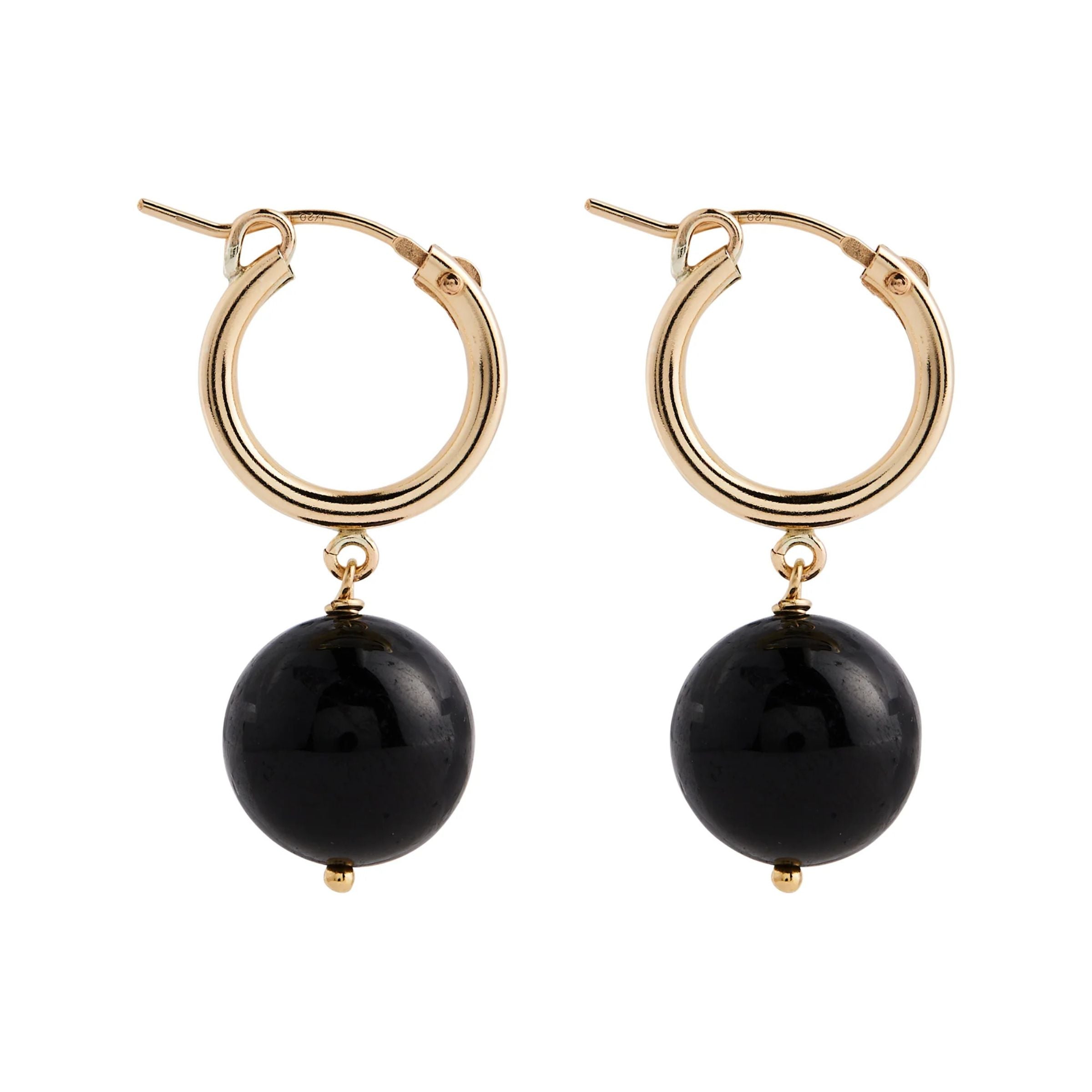 Boucles d'oreilles Boule Tourmaline Noire Or — Lisbeth