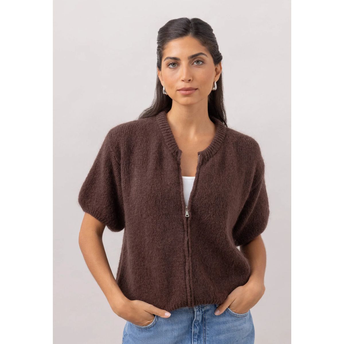 Gabi Zip Cardigan — Espresso - Public Mercantile