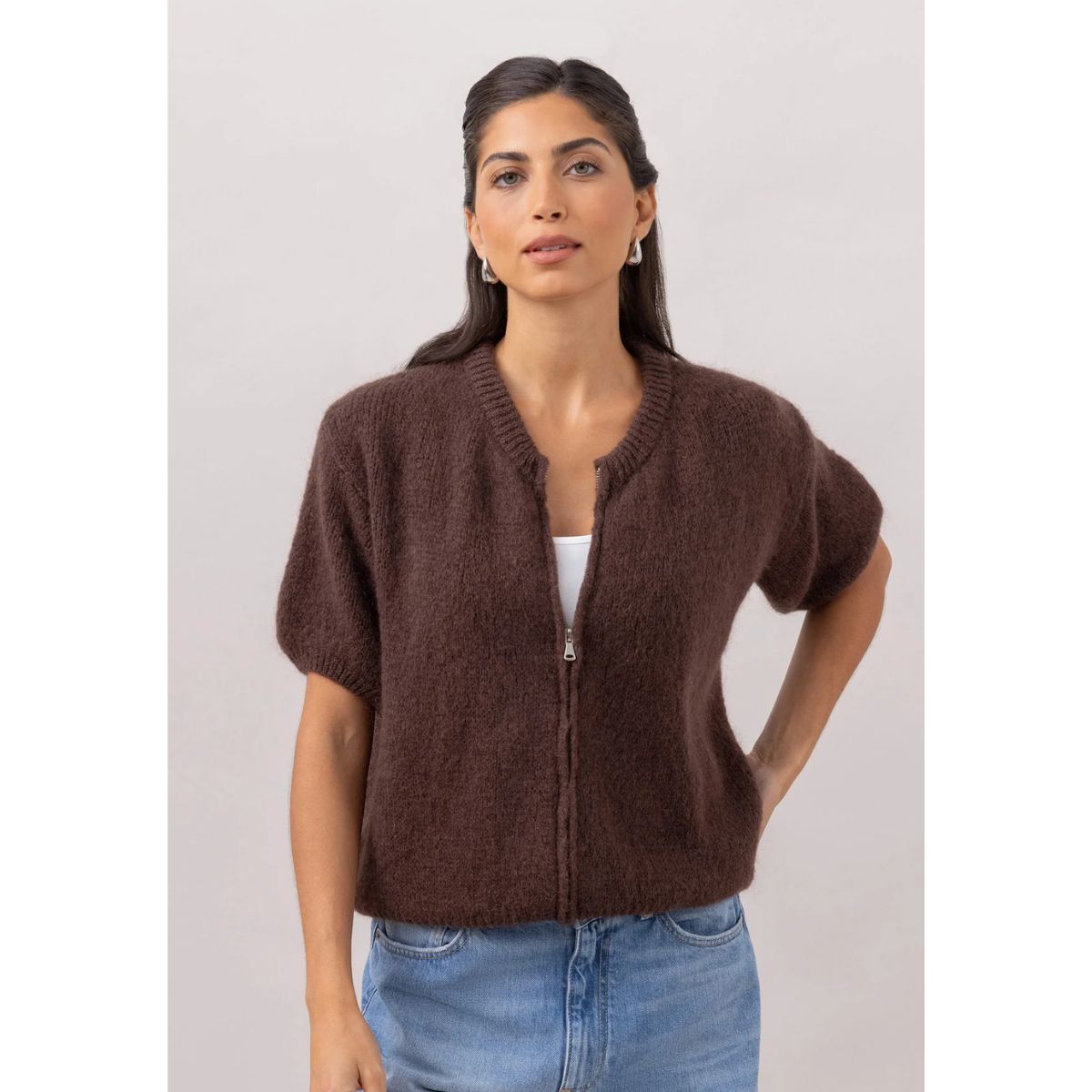 Gabi Zip Cardigan — Espresso - Public Mercantile
