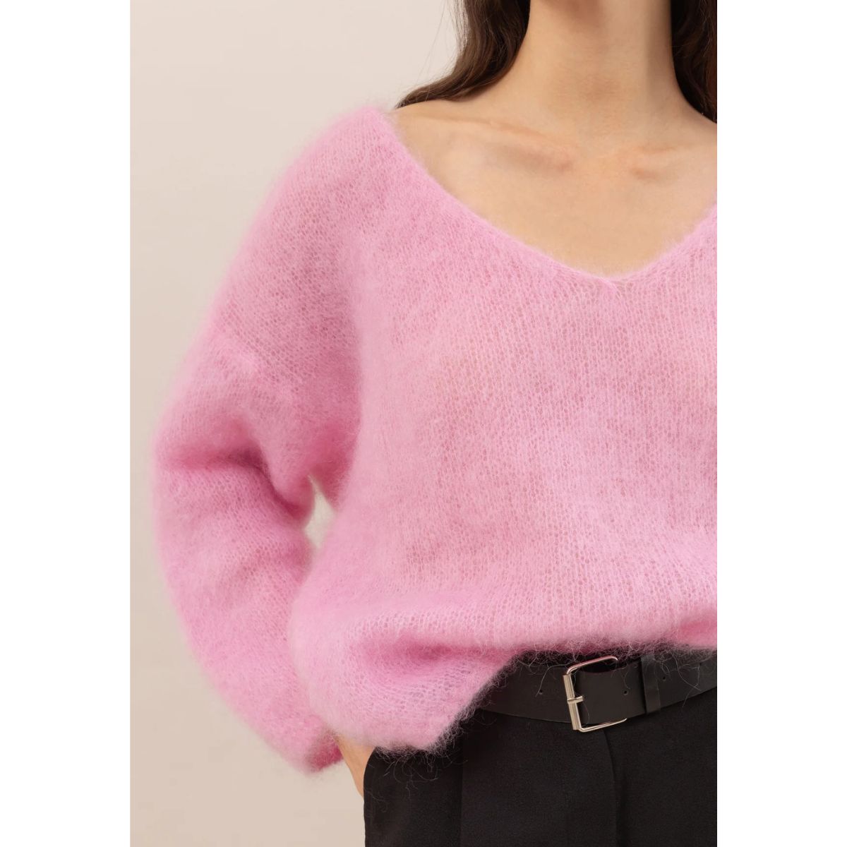 Tess Mohair V-Neck Sweater — Pink - Public Mercantile