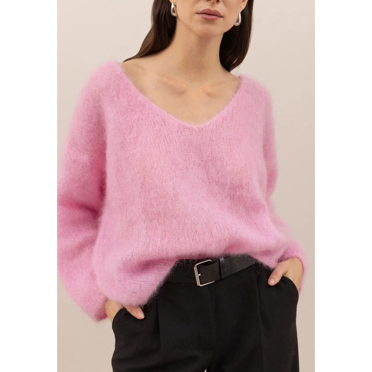 Tess Mohair V-Neck Sweater — Pink - Public Mercantile