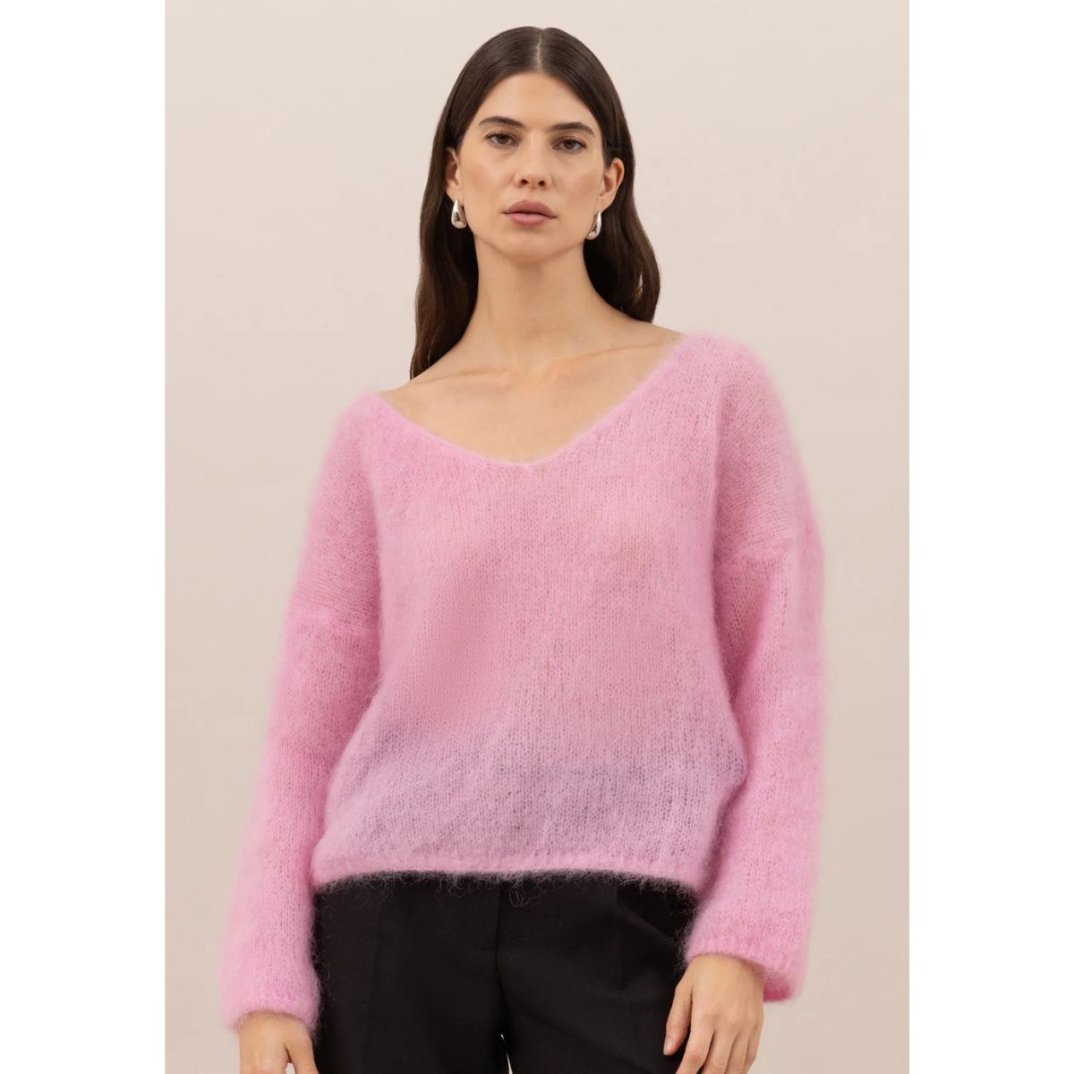 Tess Mohair V-Neck Sweater — Pink - Public Mercantile