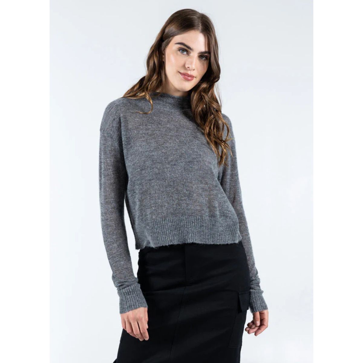 Wool Blend Mockneck Sweater — Charcoal