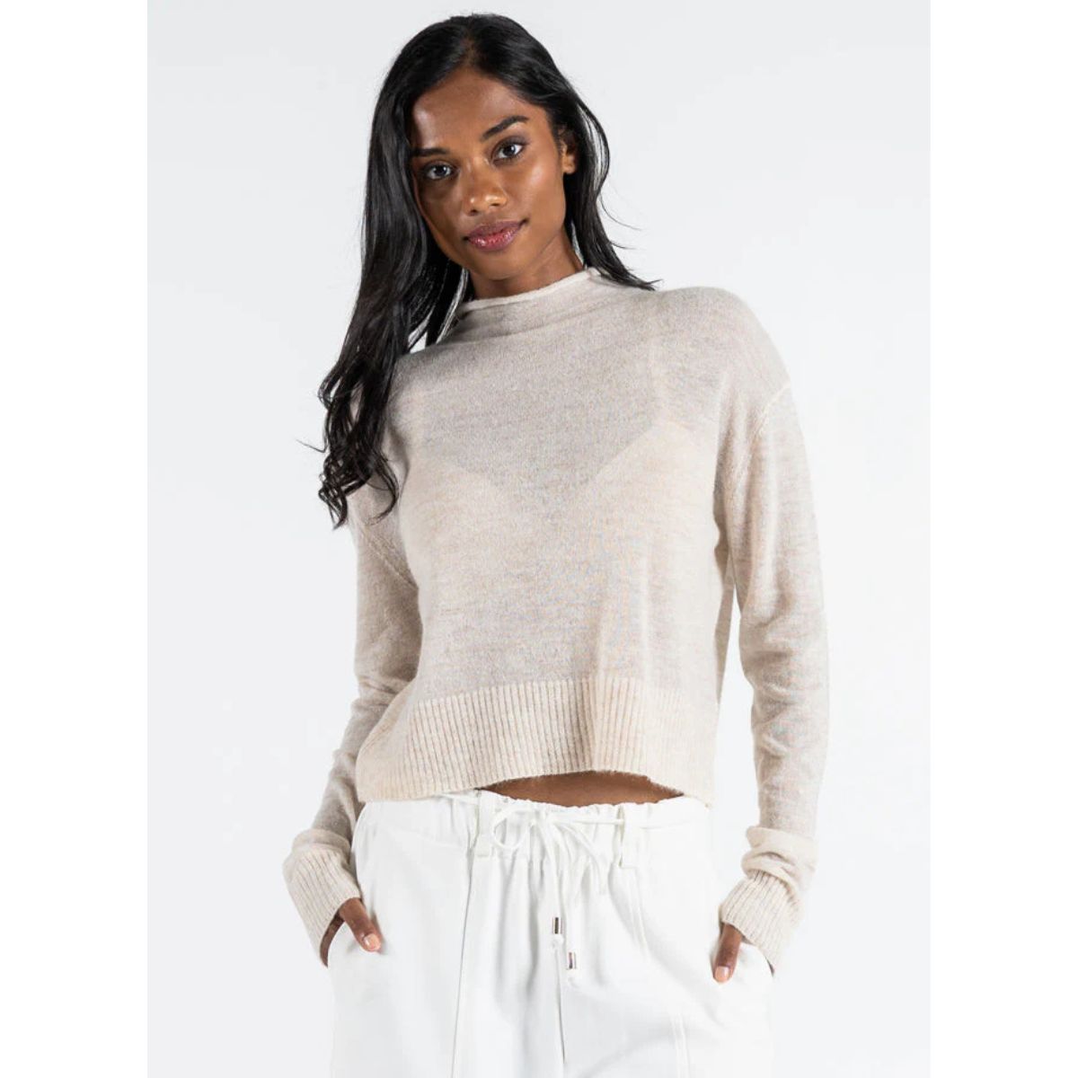 Wool Blend Mockneck Sweater — Oatmeal