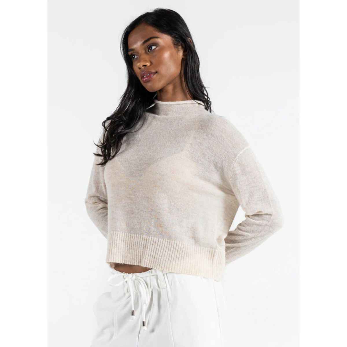 Wool Blend Mockneck Sweater — Oatmeal