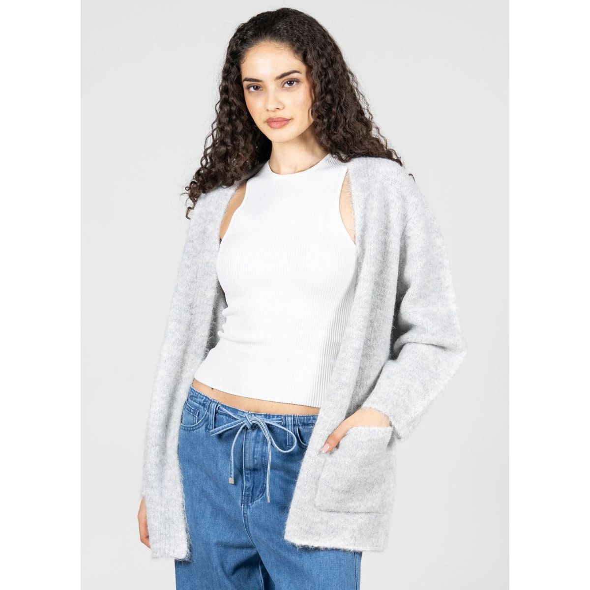 Relaxed Cardigan Sweater — Heather Grey
