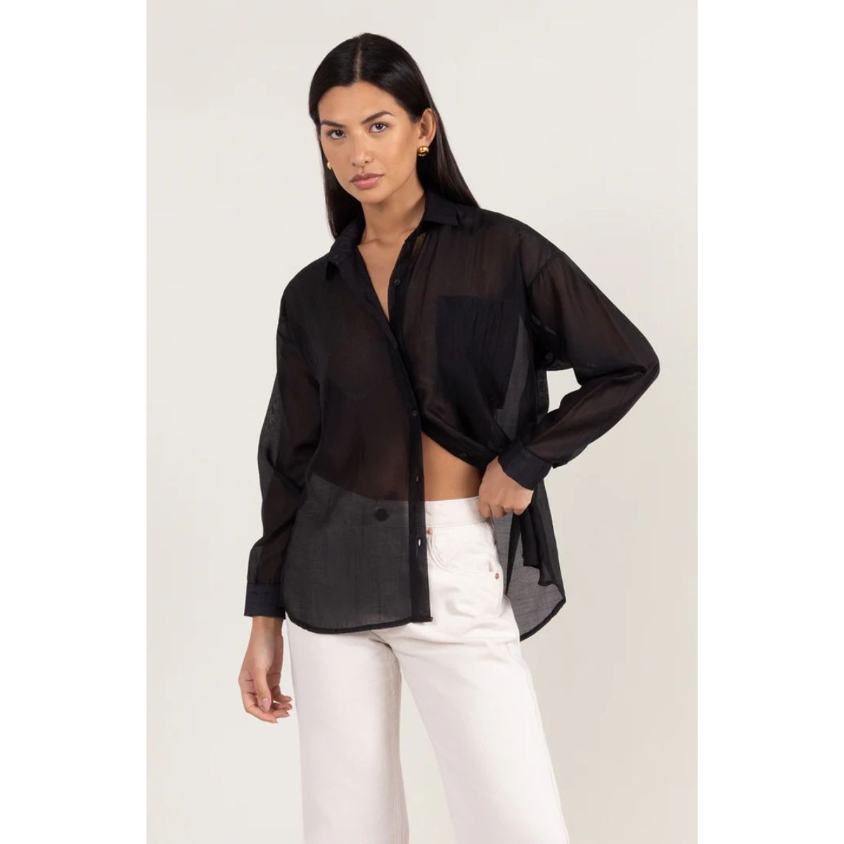 Ines Sheer Shirt — Black - Public Mercantile