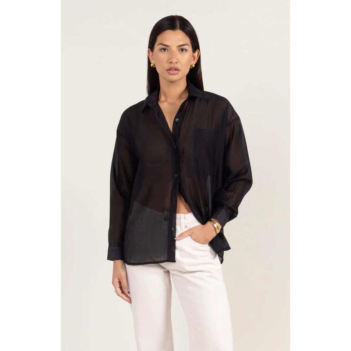 Ines Sheer Shirt — Black - Public Mercantile