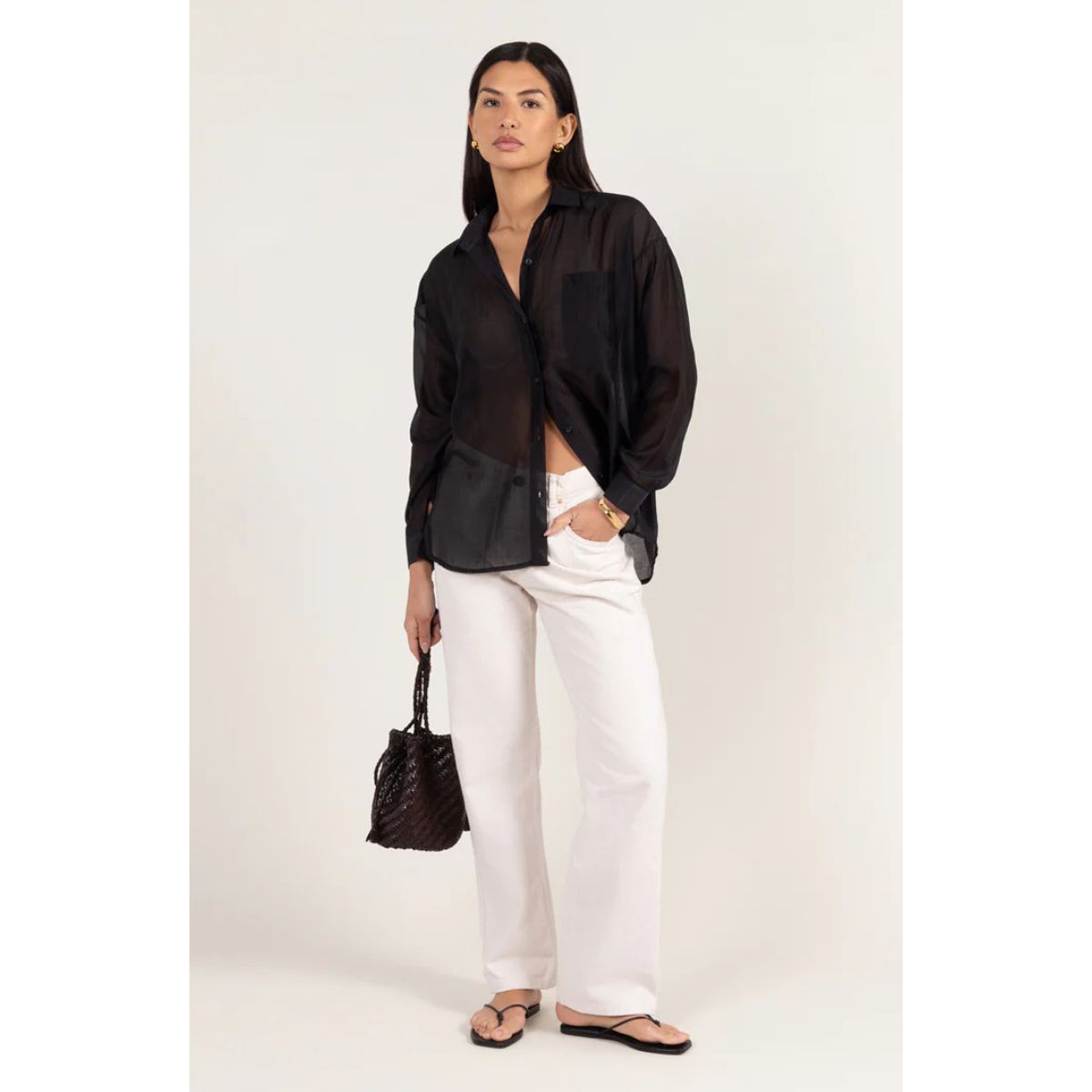 Ines Sheer Shirt — Black - Public Mercantile