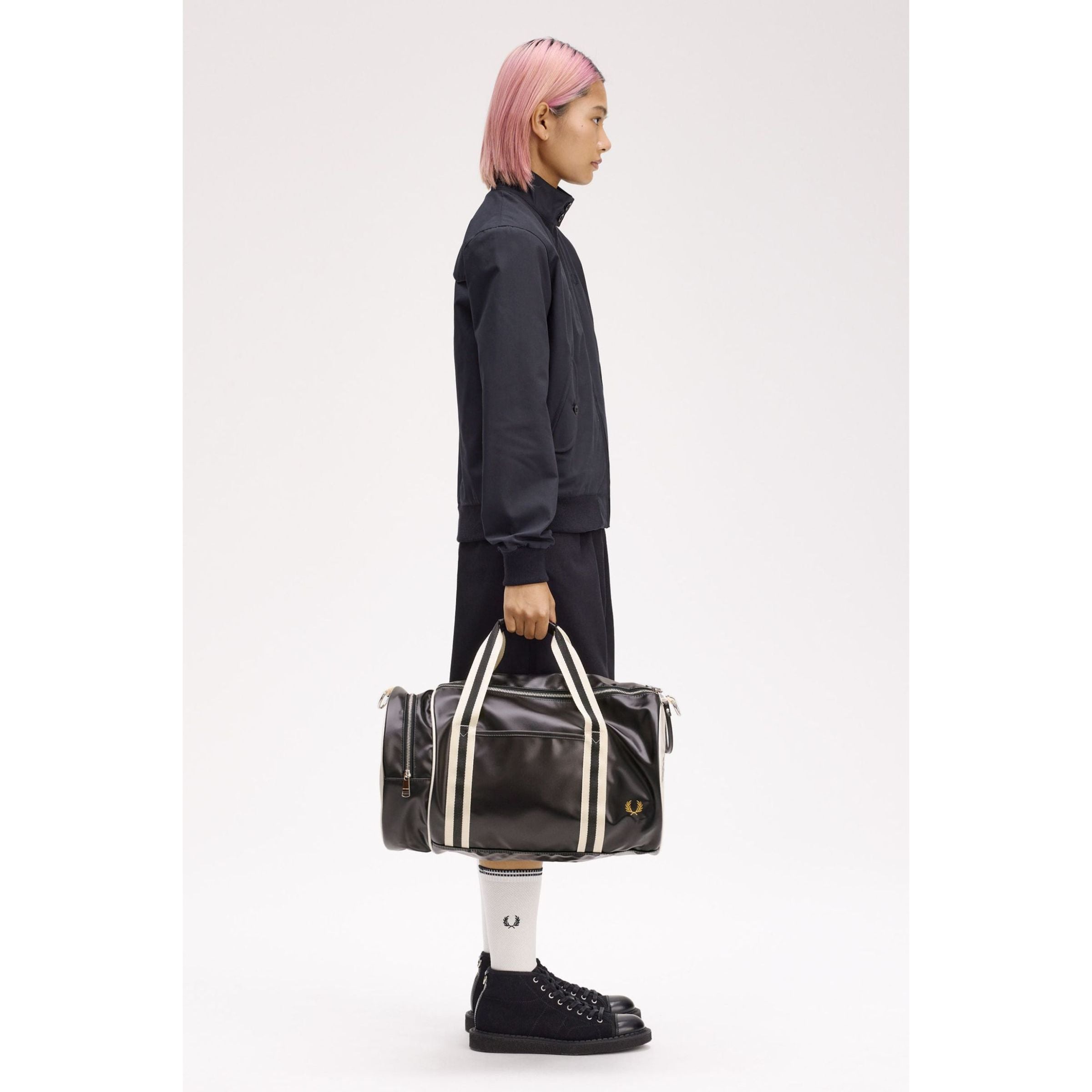 Fred Perry Classic Barrel Bag — Black/Ecru