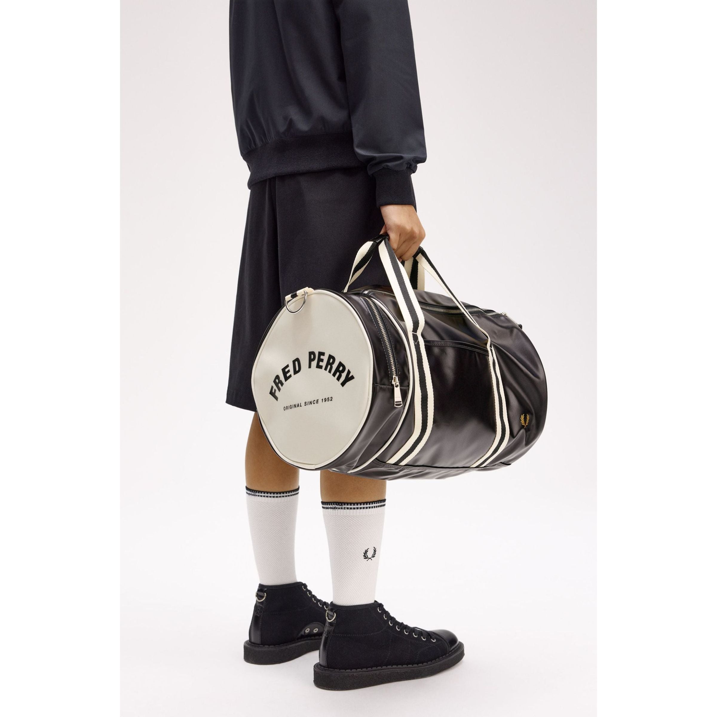 Fred Perry Classic Barrel Bag — Black/Ecru
