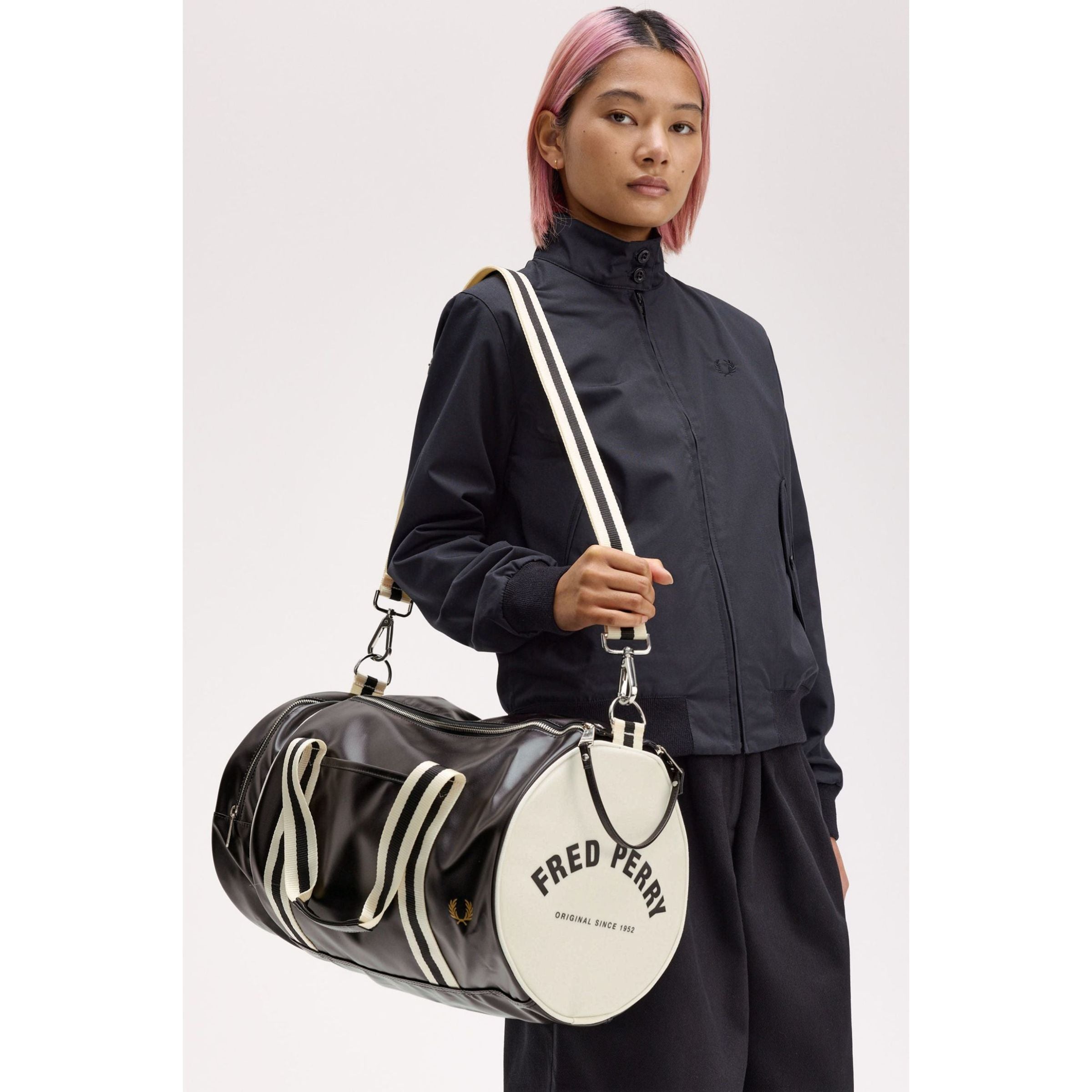 Fred Perry Classic Barrel Bag — Black/Ecru