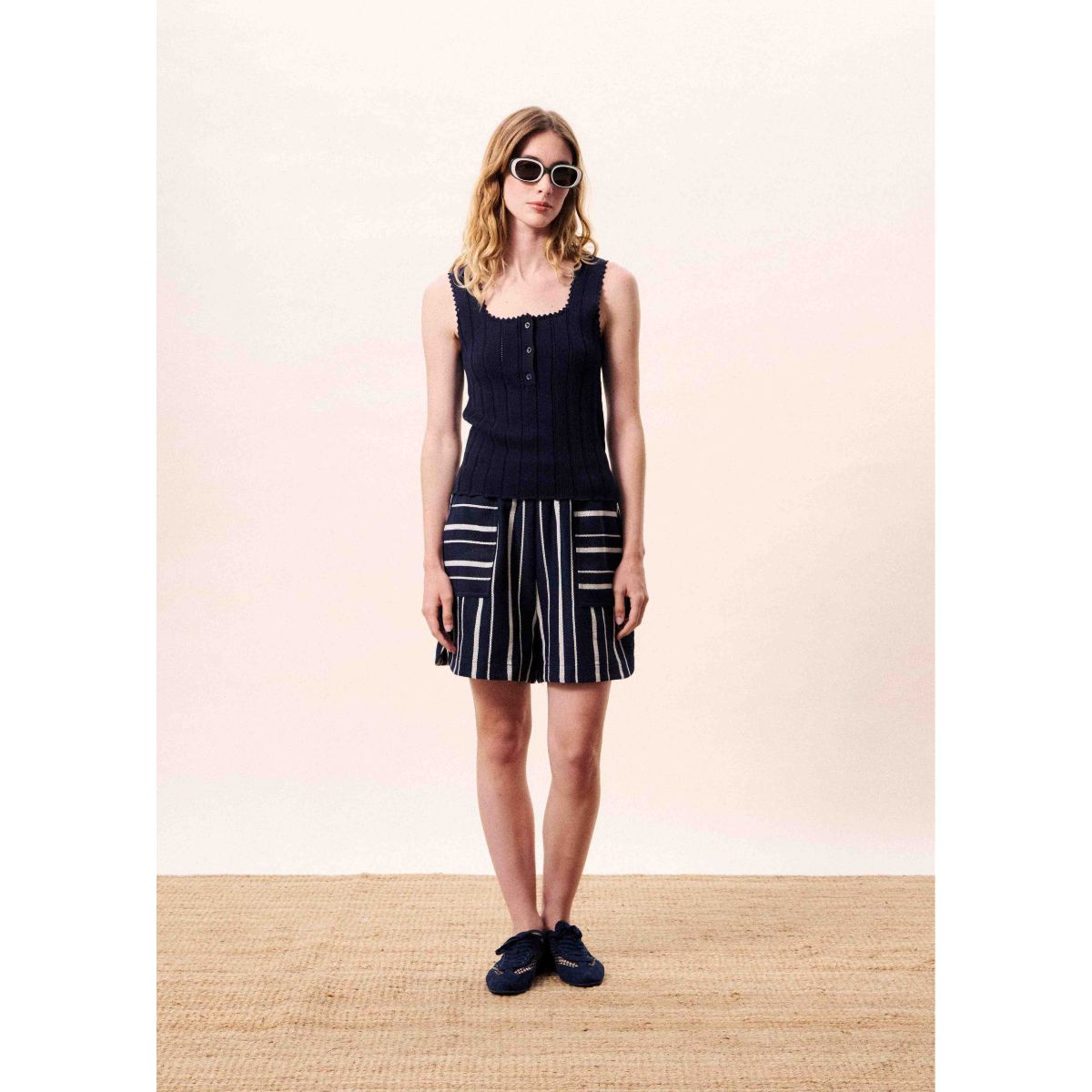 FRNCH Dundee Sleeveless Top — Navy Blue - Public Mercantile