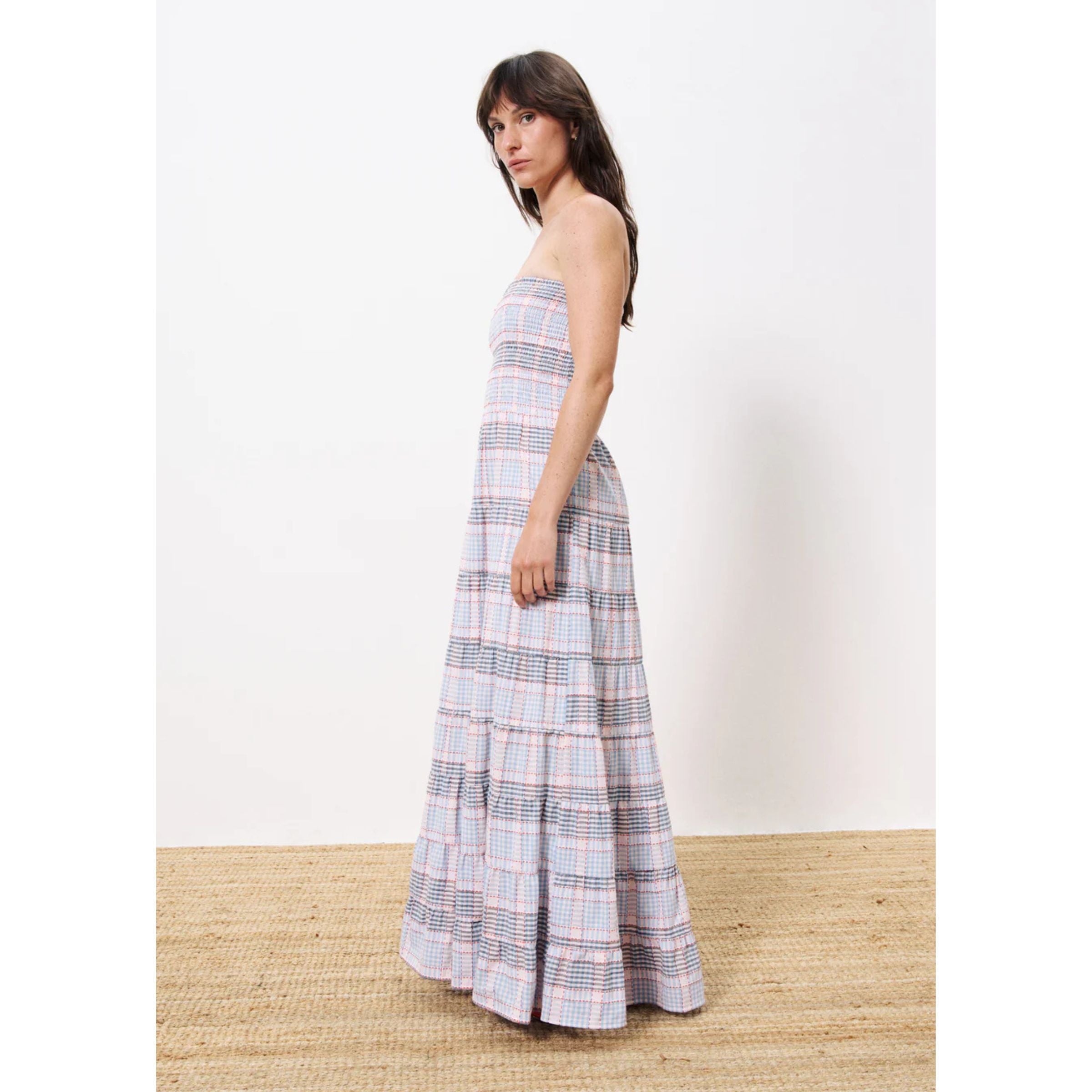 Robe bustier en coton — Plaid bleu clair