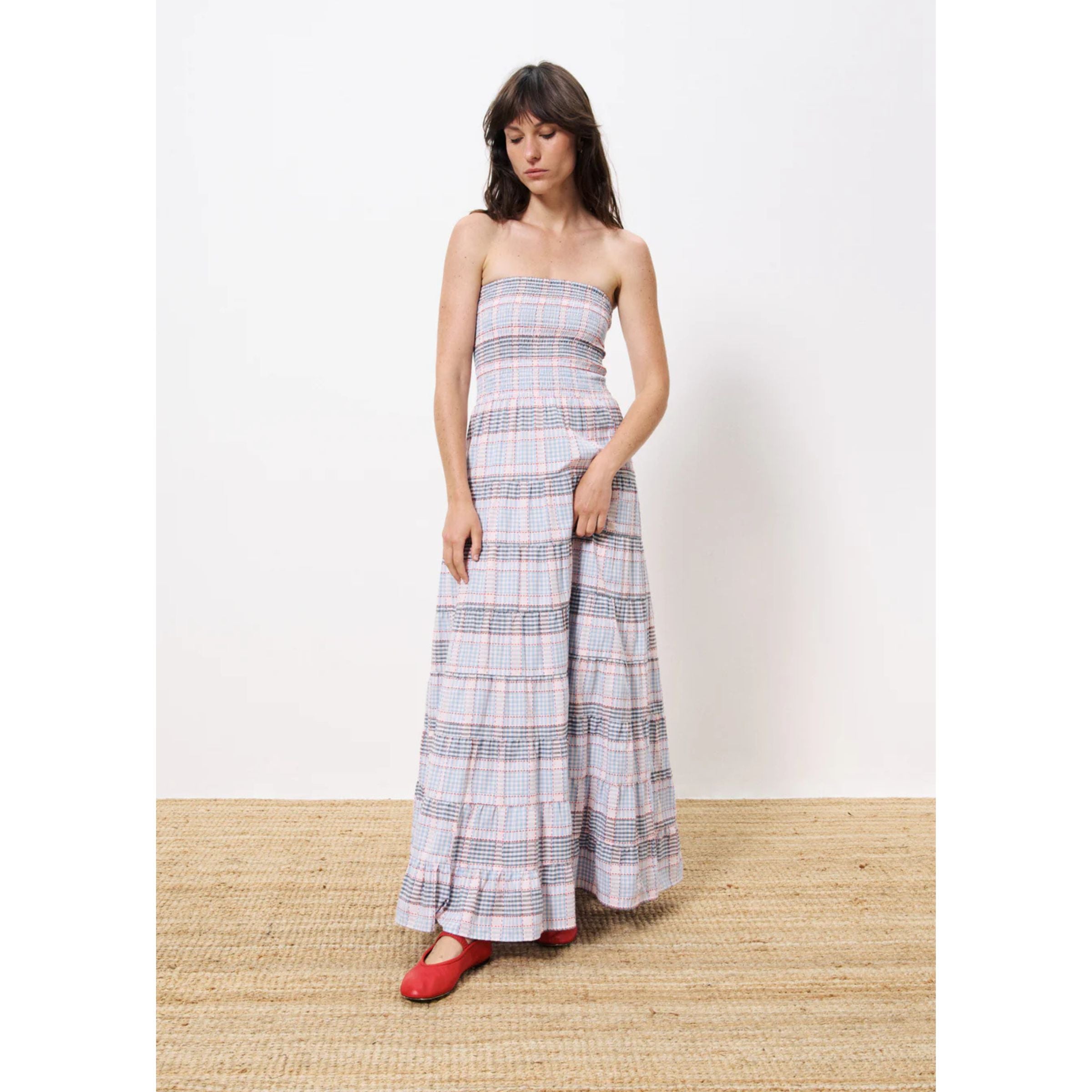 Robe bustier en coton — Plaid bleu clair