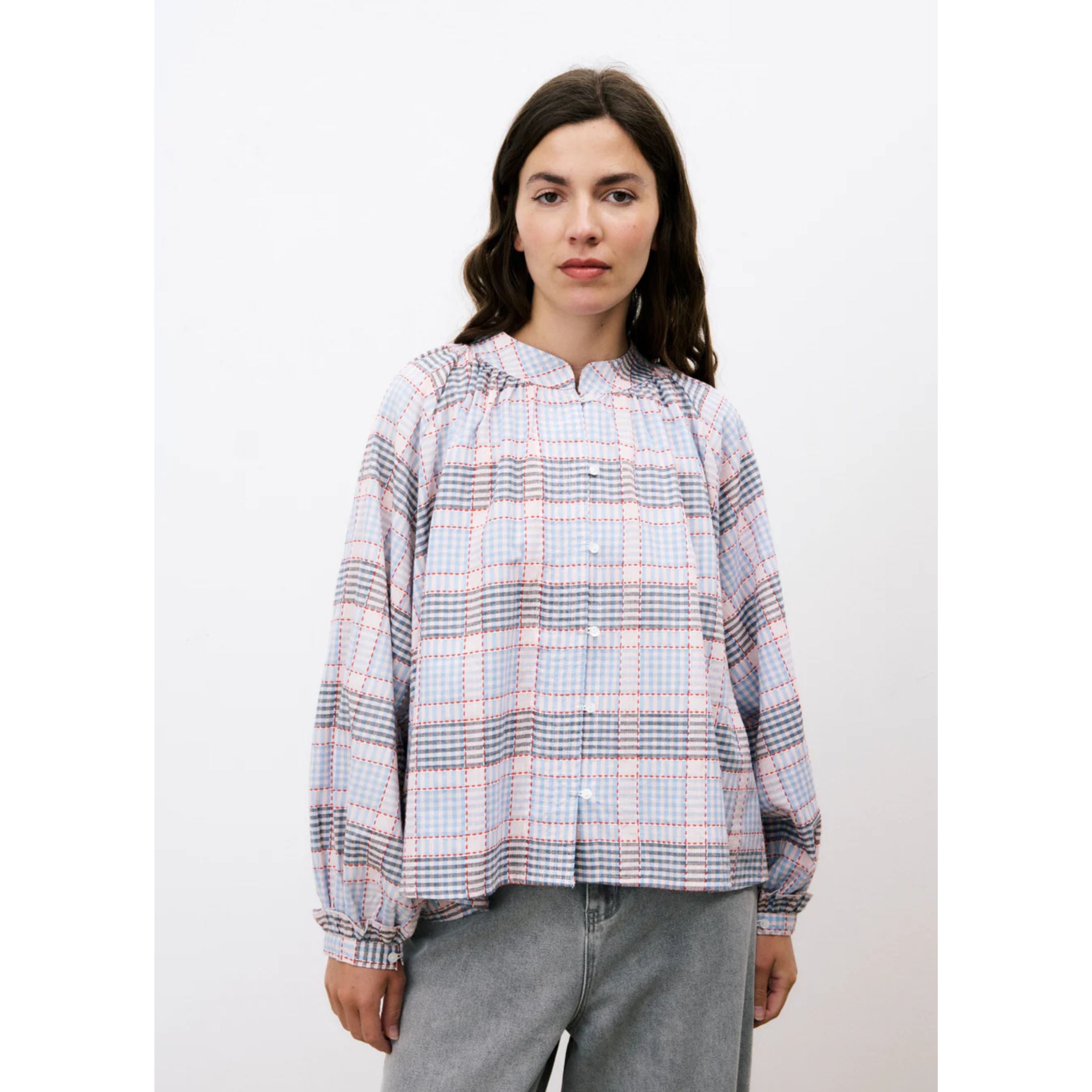 Chemise à carreaux en coton — Bleu clair
