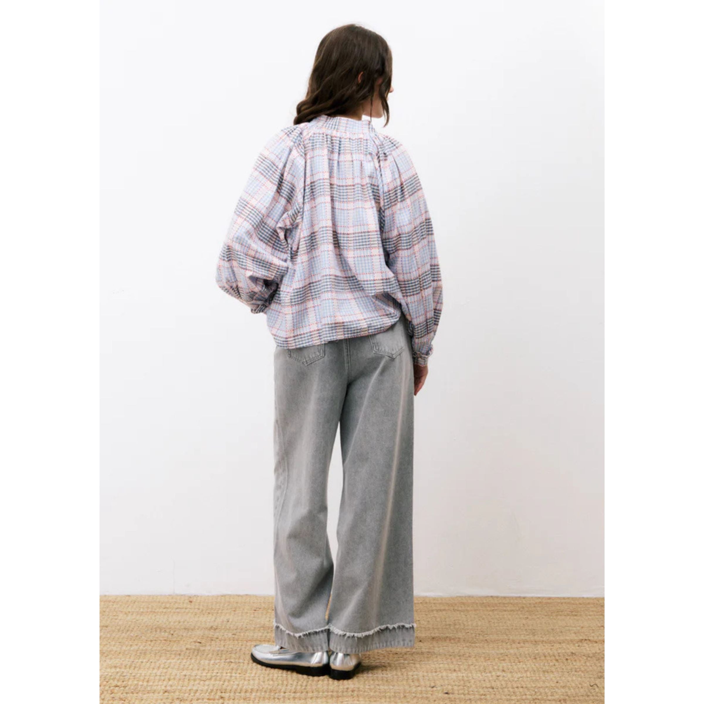 Chemise à carreaux en coton — Bleu clair