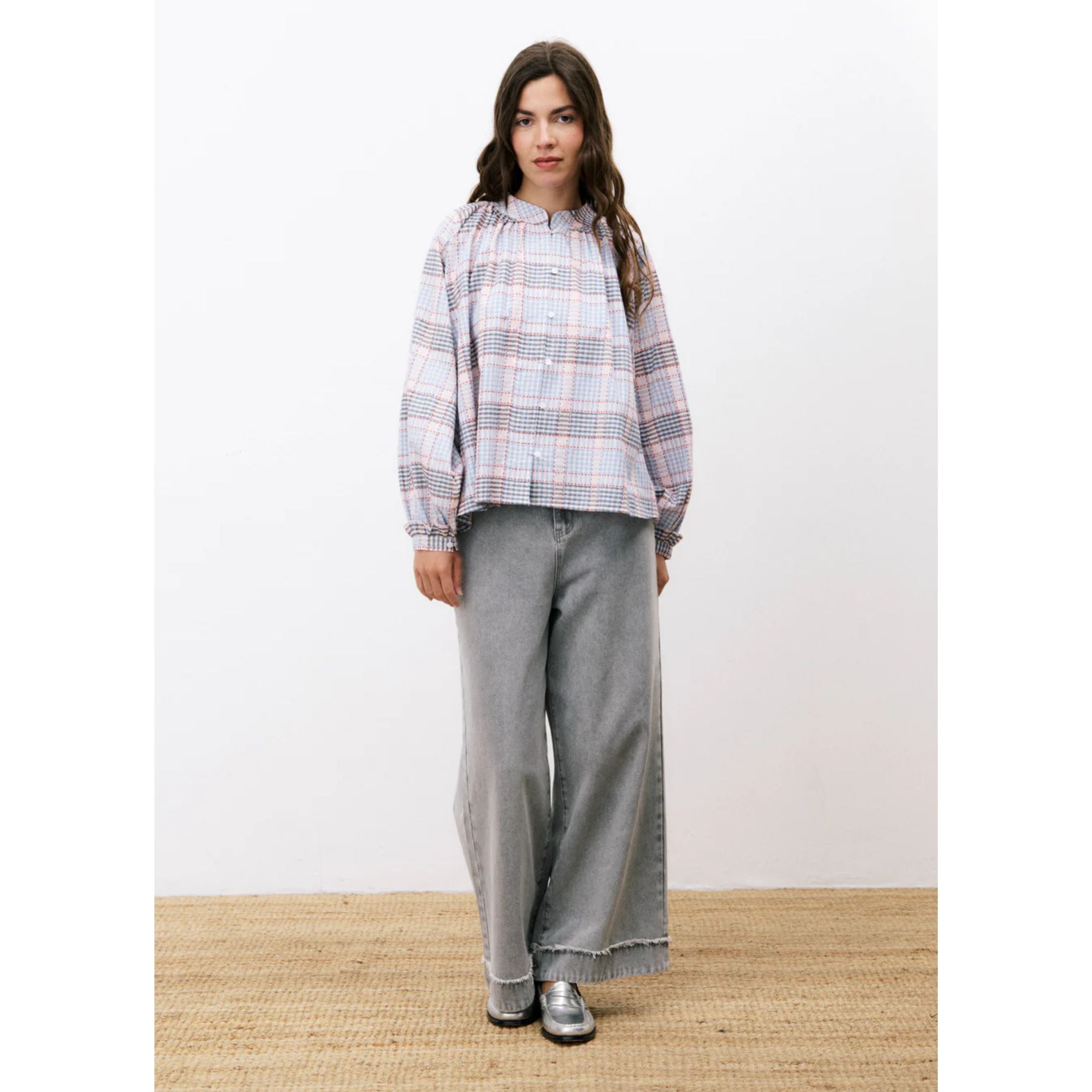 Chemise à carreaux en coton — Bleu clair