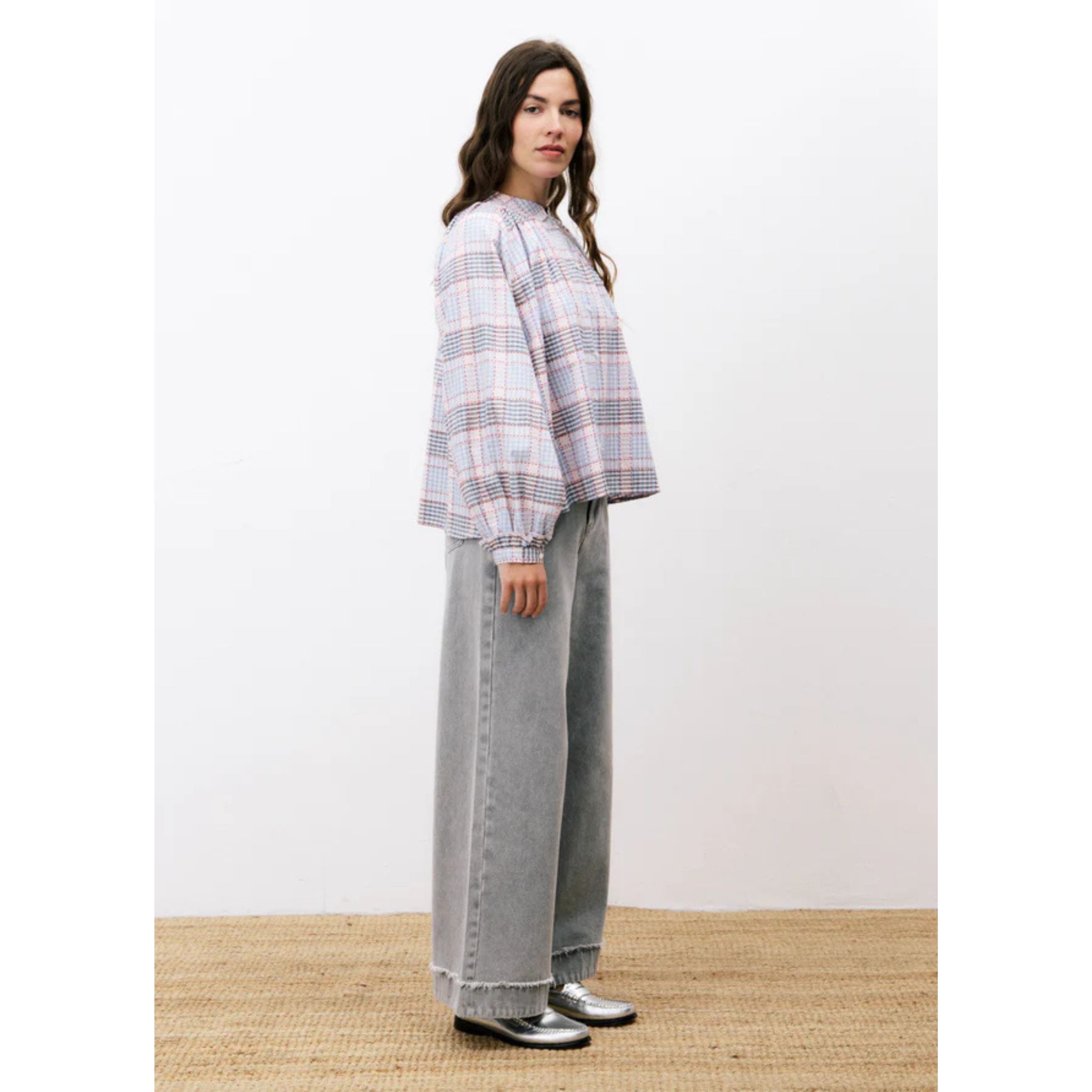 Chemise à carreaux en coton — Bleu clair