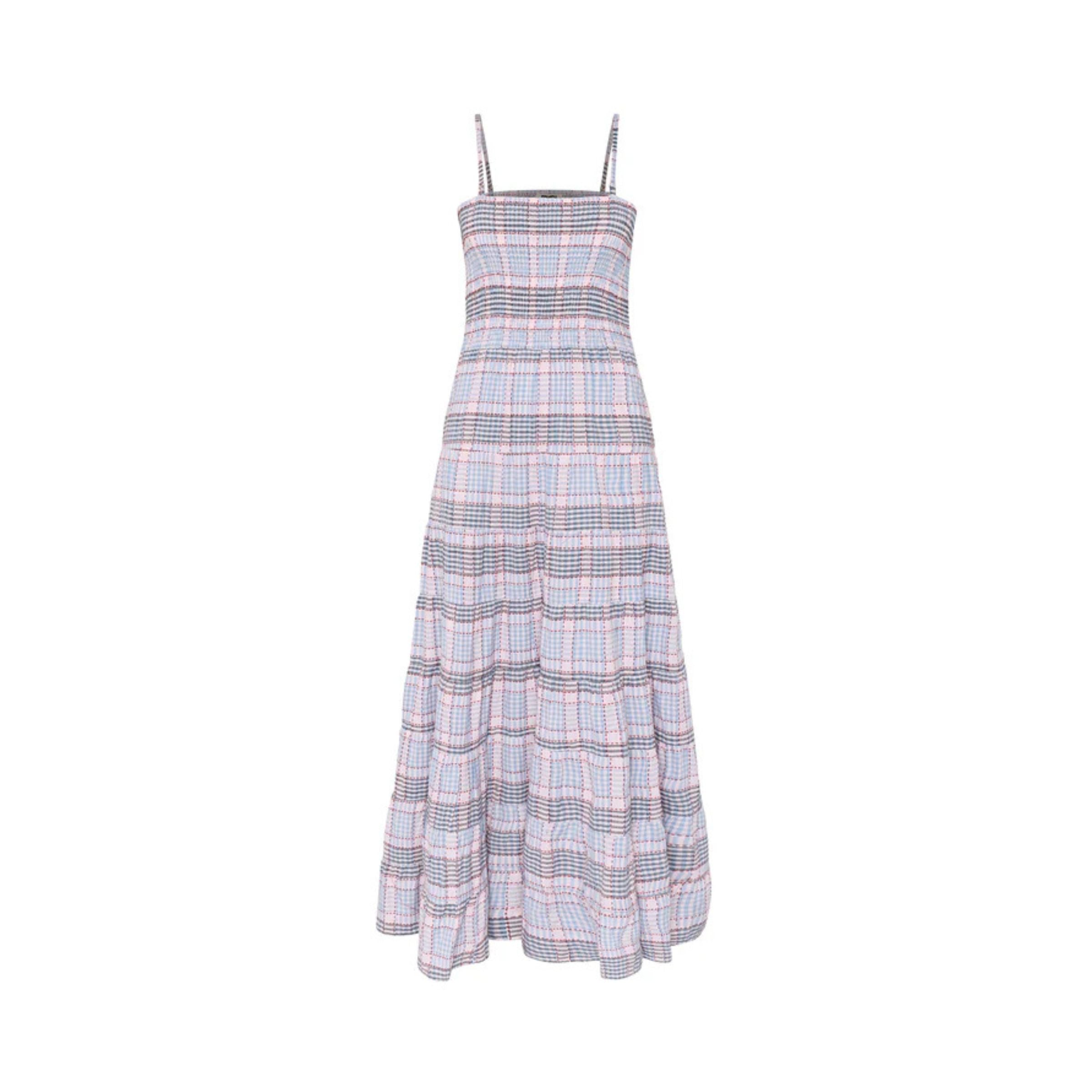 Robe bustier en coton — Plaid bleu clair