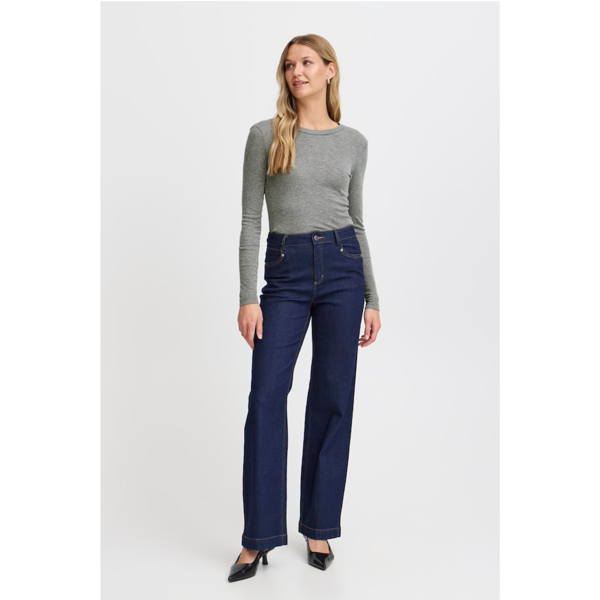 Fransa Soffi Wool-Blend Crewneck Tee — Light Grey - Public Mercantile