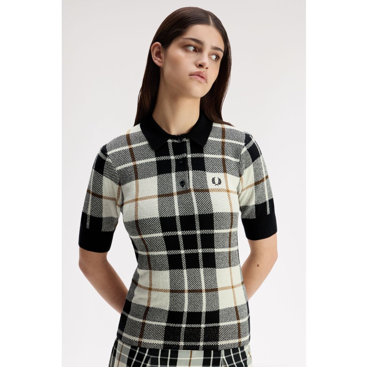 Fred Perry Bouclé Tartan Knitted Shirt — Ecru