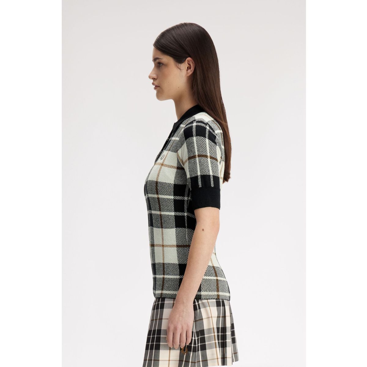 Fred Perry Bouclé Tartan Knitted Shirt — Ecru