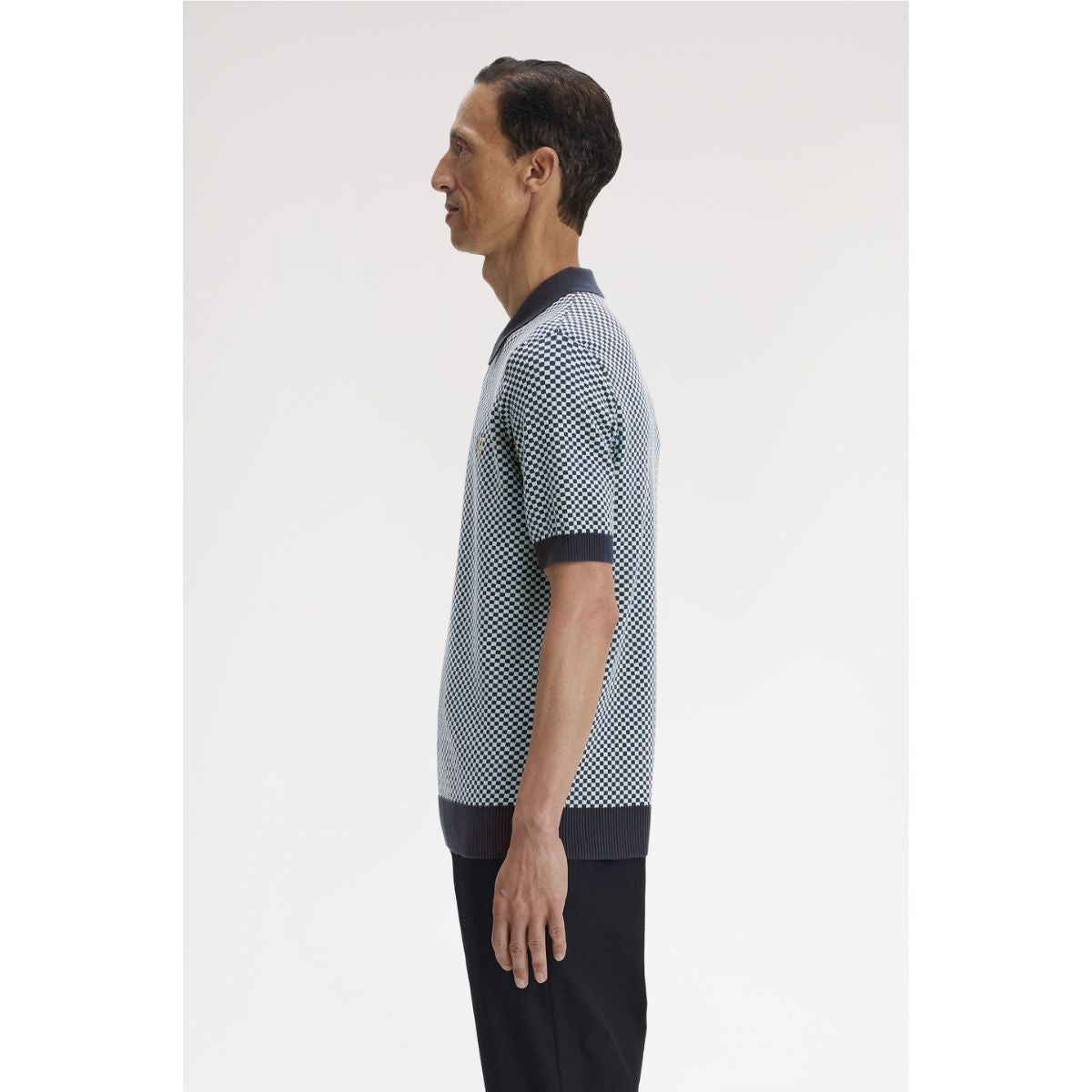 Fred Perry Chequerboard Knitted Shirt - Dark Airforce - Public Mercantile