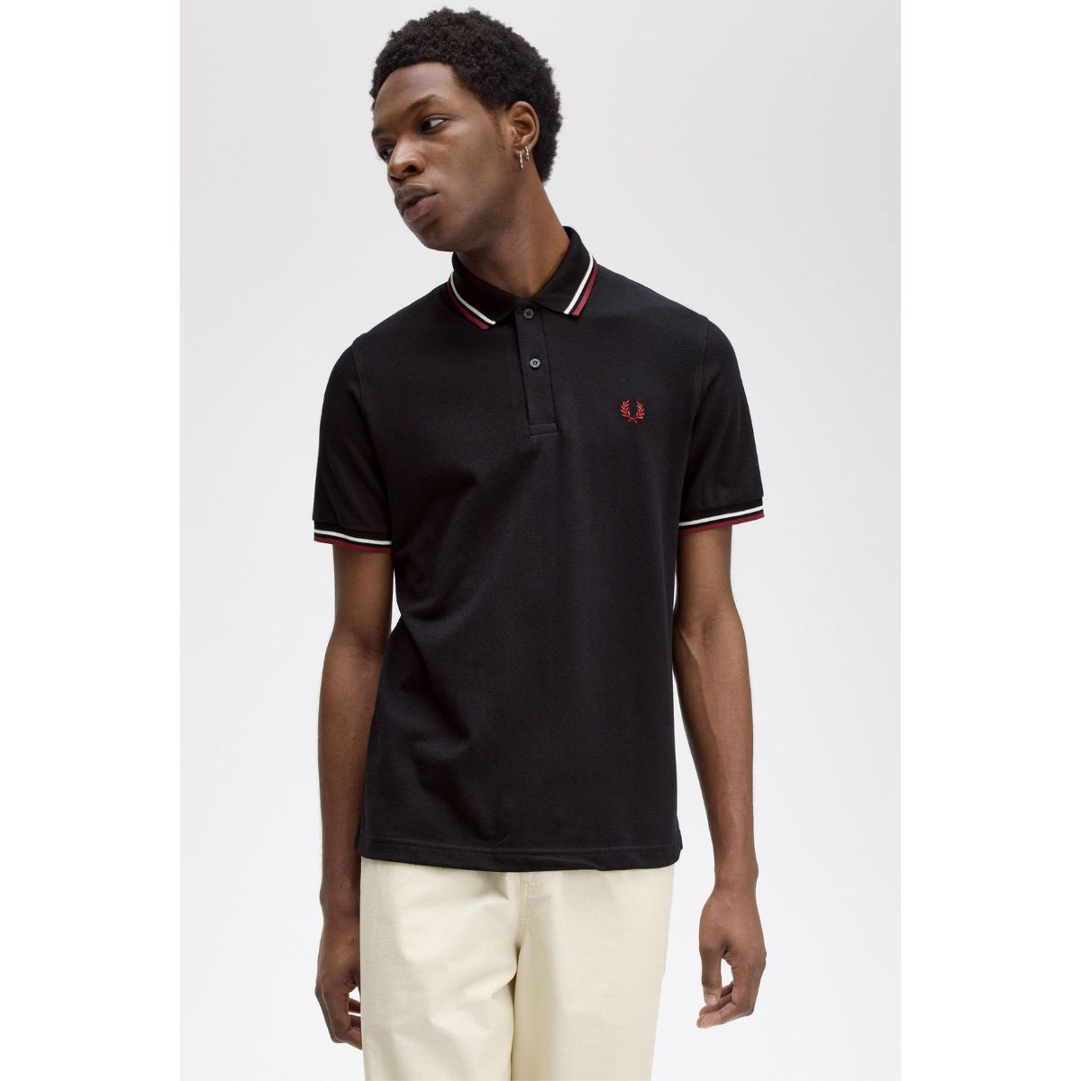 Fred Perry England Twin-Tipped Shirt — Black/Ecru/Oxblood - Public Mercantile
