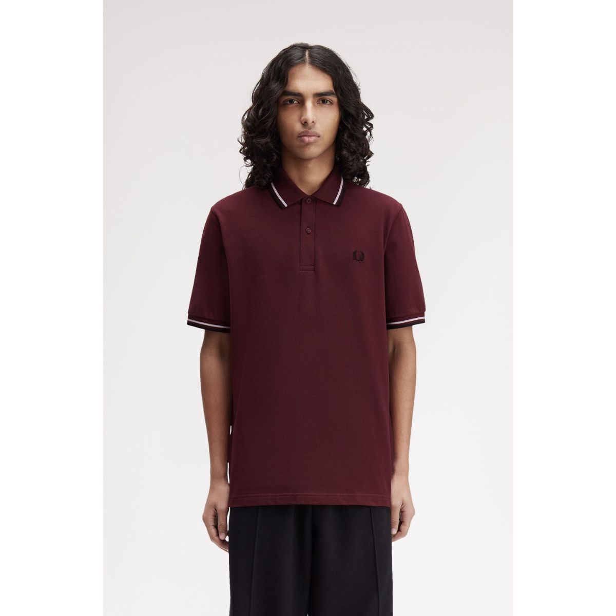 Fred Perry England Twin-Tipped Shirt — Oxblood/White/Black