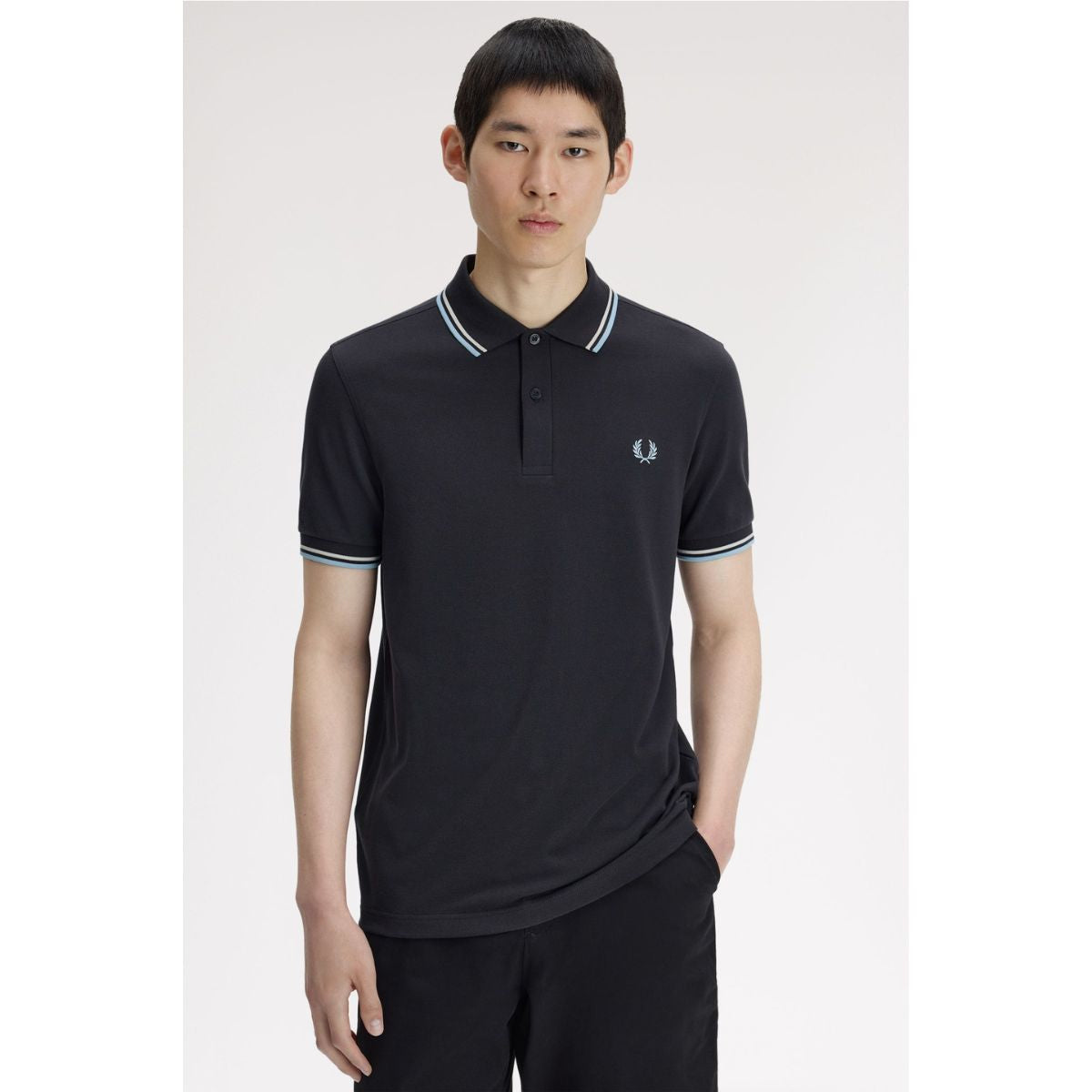 Fred Perry Twin Tipped Polo Shirt - Anchor Grey / Ecru / Ball Boy Blue