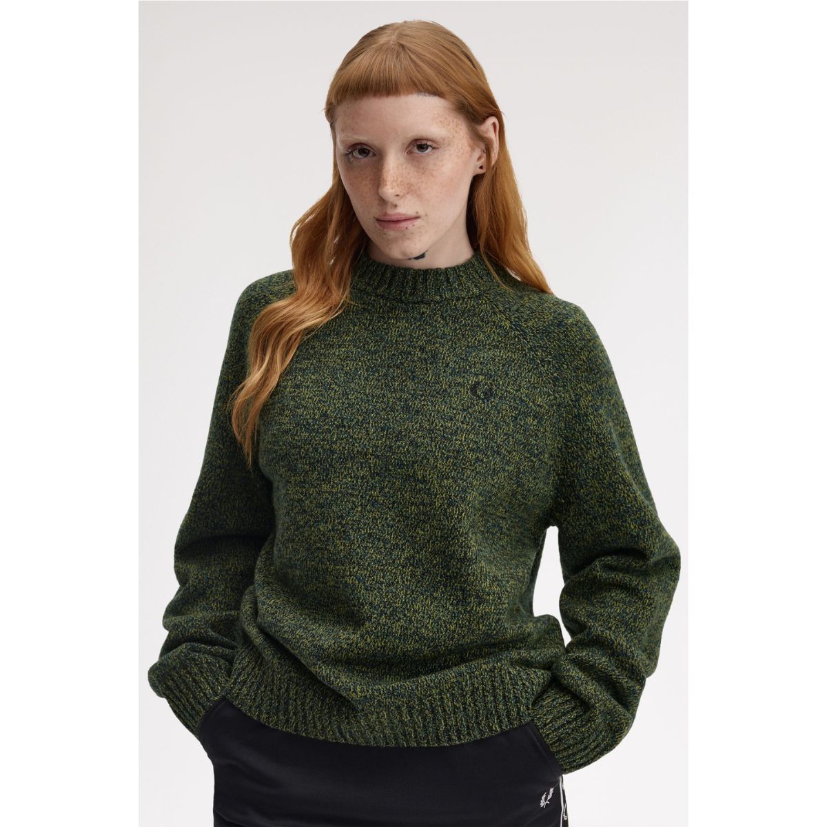 Fred Perry Twisted Marl Mock Neck Sweater - Tennis Ball Yellow/Dark Petrol/Black