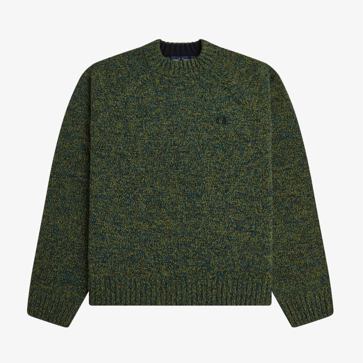 Fred Perry Twisted Marl Mock Neck Sweater - Tennis Ball Yellow/Dark Petrol/Black