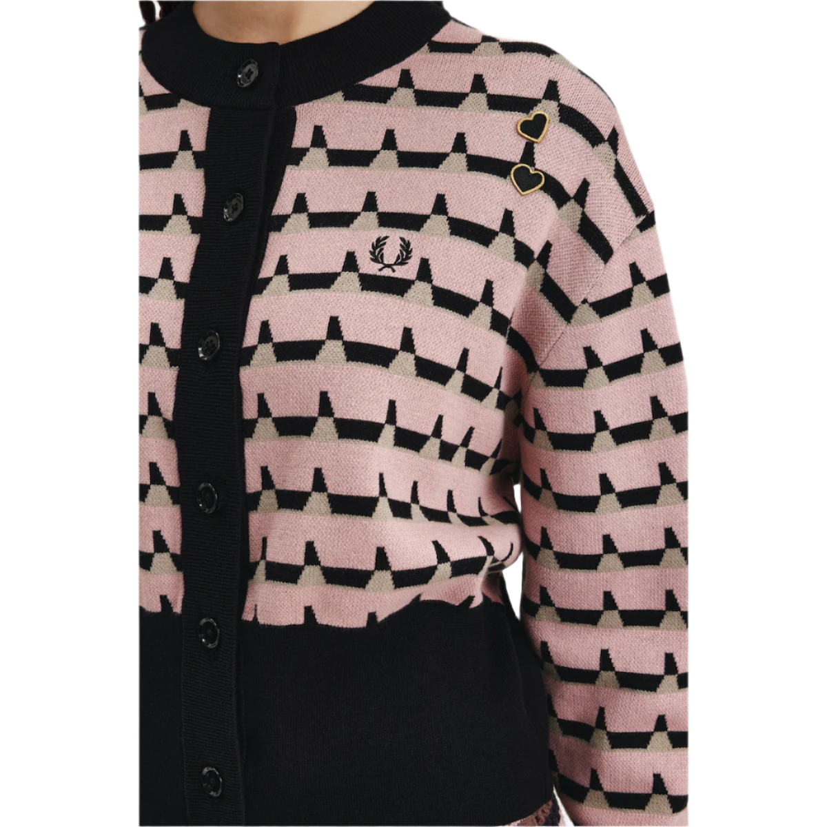 Fred Perry Amy Winehouse Jacquard Knit Cardigan Dusty Rose Pink
