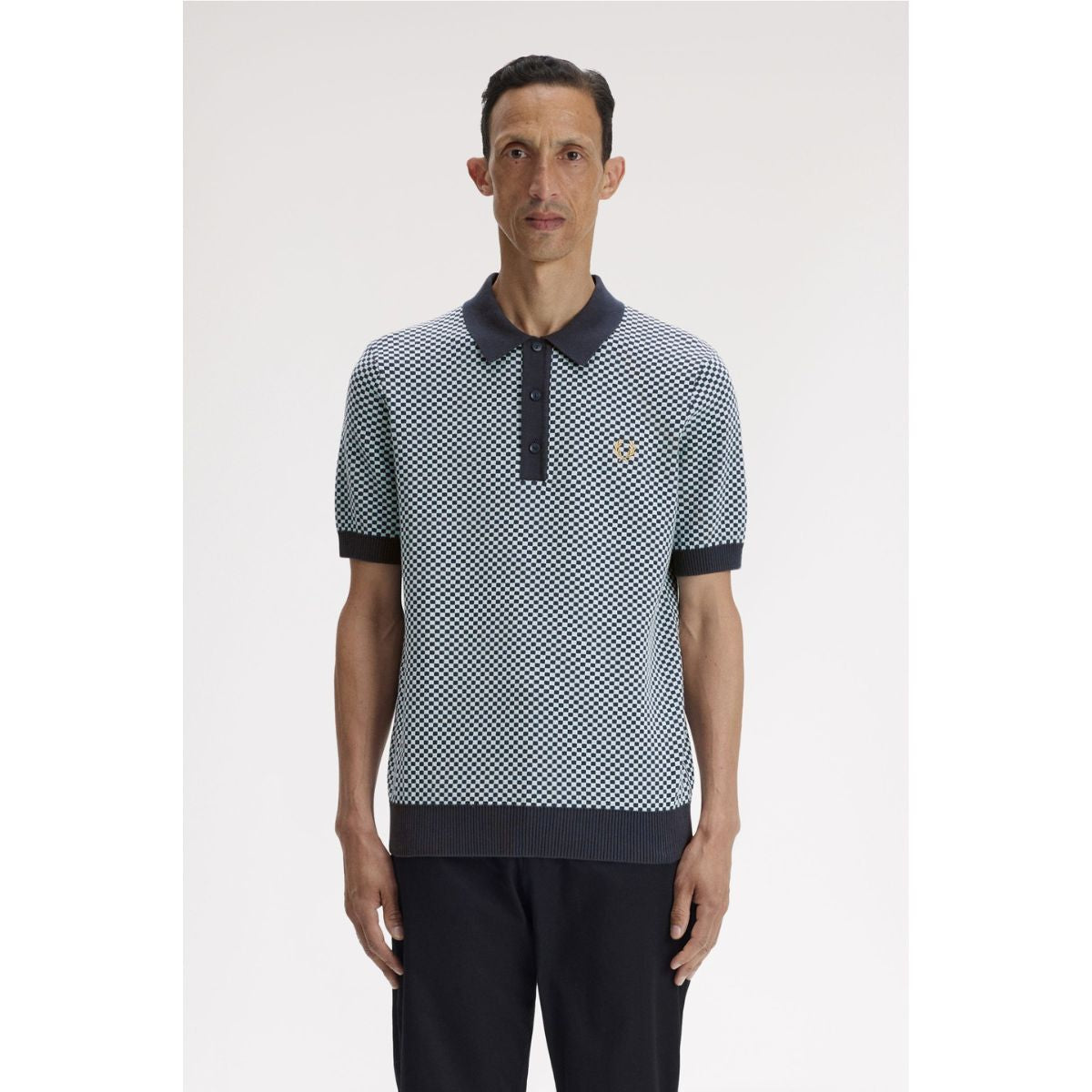 Fred Perry Chequerboard Knitted Shirt - Dark Airforce