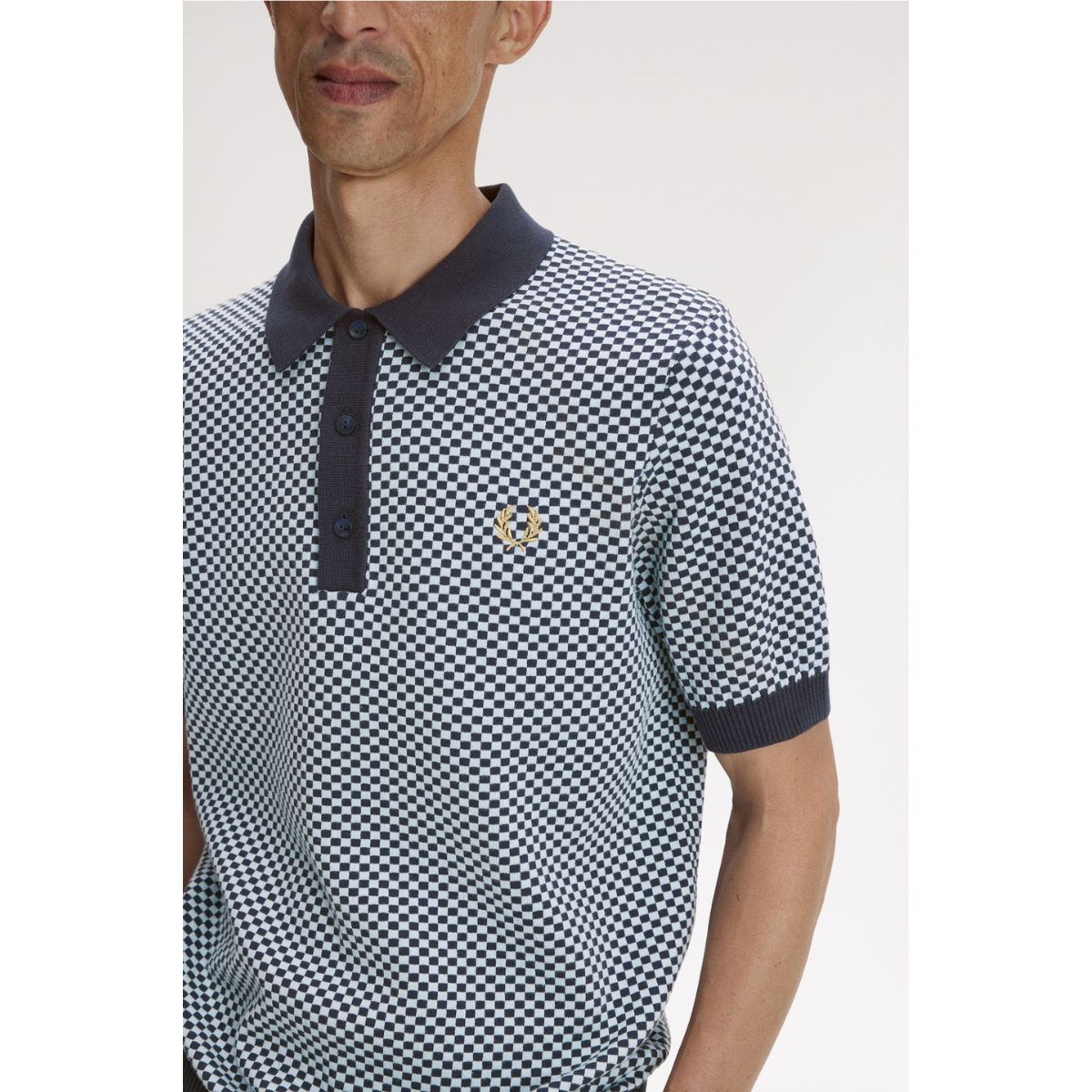 Fred Perry Chequerboard Knitted Shirt - Dark Airforce - Public Mercantile